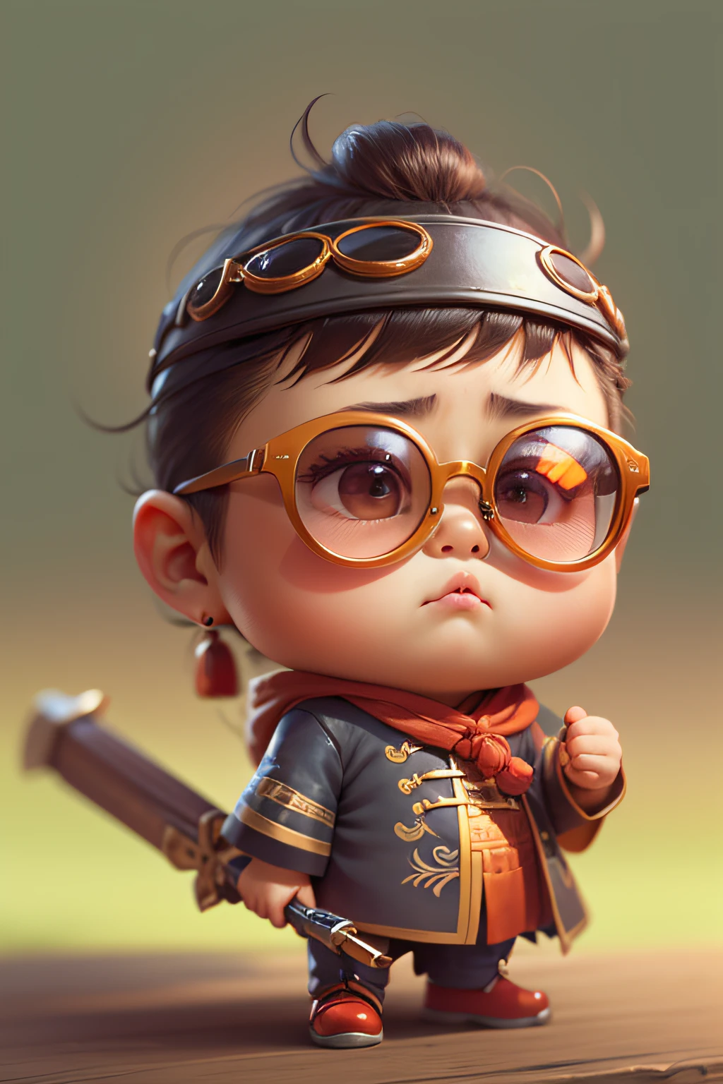 Chinese hero wearing sunglasses cool stupid cute cute hand weapon chubby