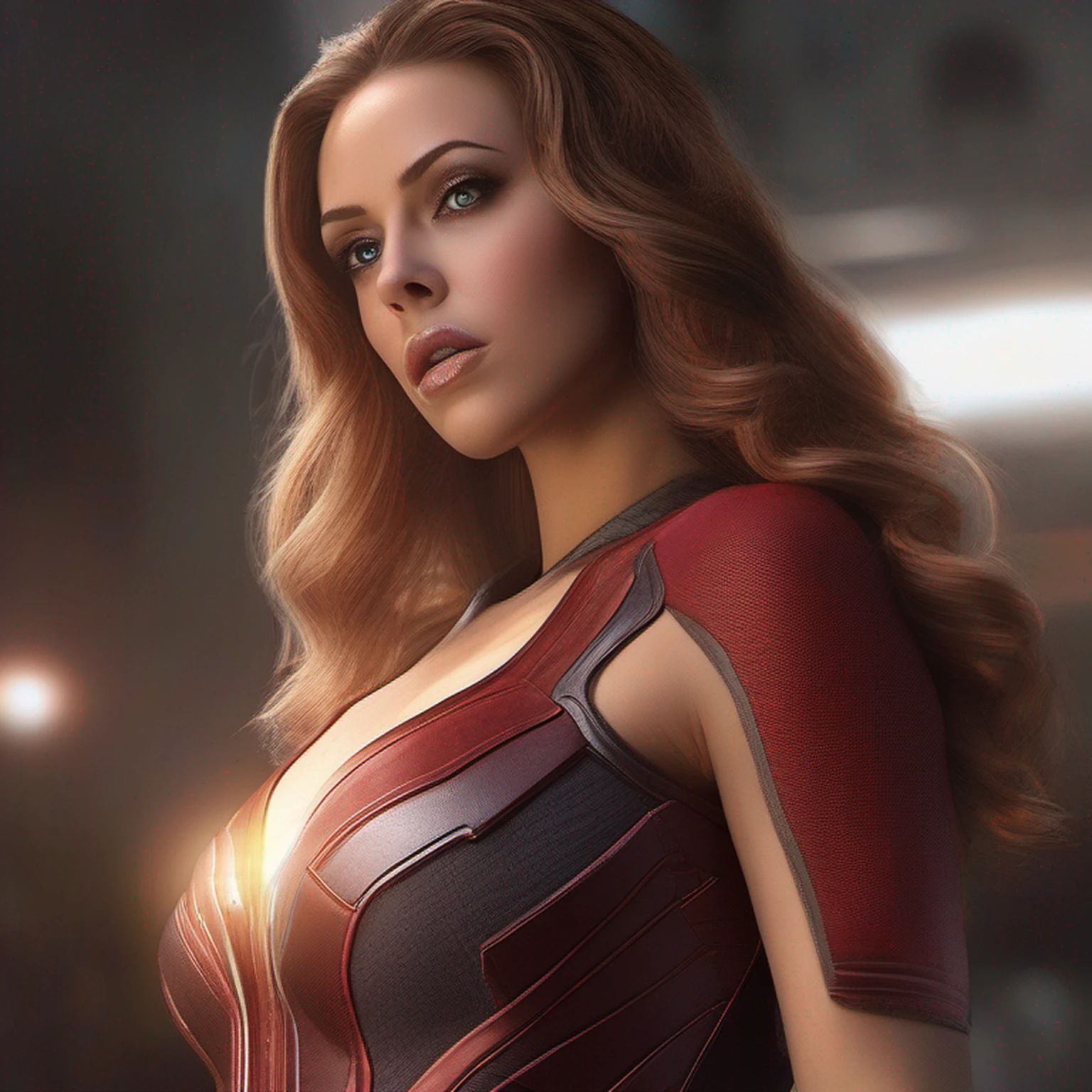 hyper realistic, 1Mulher, Feiticeira Escarlate bonita vestindo um traje escandaloso, retrato de corpo inteiro, retrato de corpo inteiro, Feiticeira Escarlate dos Vingadores, heroic expression, action pose, usando os poderes da Feiticeira Escarlate, sexy, brown hair, light hazelnut eyes, Botas Scarlet Witch, Coroa da Feiticeira Escarlate, Costume looks like it was destroyed as if in battle, quase nu, Traje rasgado, The costume is in tatters, com muitos buracos e rasgos, muita pele mostrando, a lot of visible cleavage, clivagem, Roupas rasgadas, Backdrop is post-apocalyptic metropolis, NSFW, alta qualidade, muitos buracos no topo do tubo da Feiticeira Escarlate, many holes in the bottom of the bikini Scarlet Witch, principalmente nus, (Roupas rasgadas:1.8), (Roupas queimadas:1.5), DSLR, fotografia hiper realista