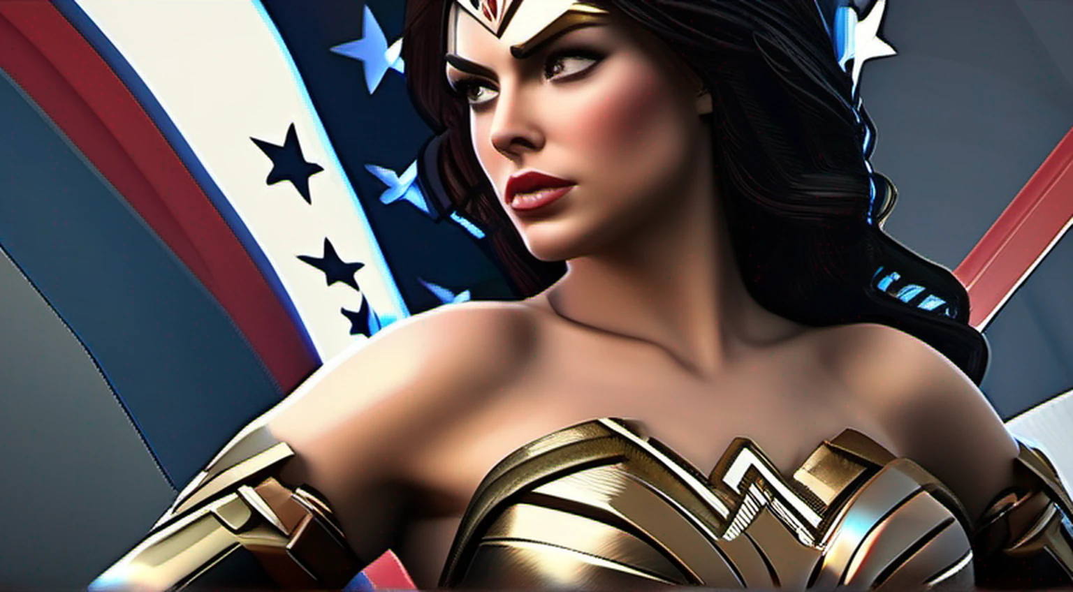 A closeup of a woman in a red and black costume, filling the screen, Wonder Woman, sexy Angelina Jolie painting, Angelina Jolie hybrid, super sexy Angelina Jolie, dressed as Wonder Woman, Superhero body, Portrait of Wonder Woman, Angelina Jolie as Wonder Woman, high quality ultra resolution costume, hyper detailed costume, comic book character, DC Comics style, perfect anatomy, hands with 4 fingers and 1 thumb, rendered in 8K resolution for high quality detail, 8K image quality, 8K high resolution image, hyper detailed, super realistic, intricate details --auto --s2