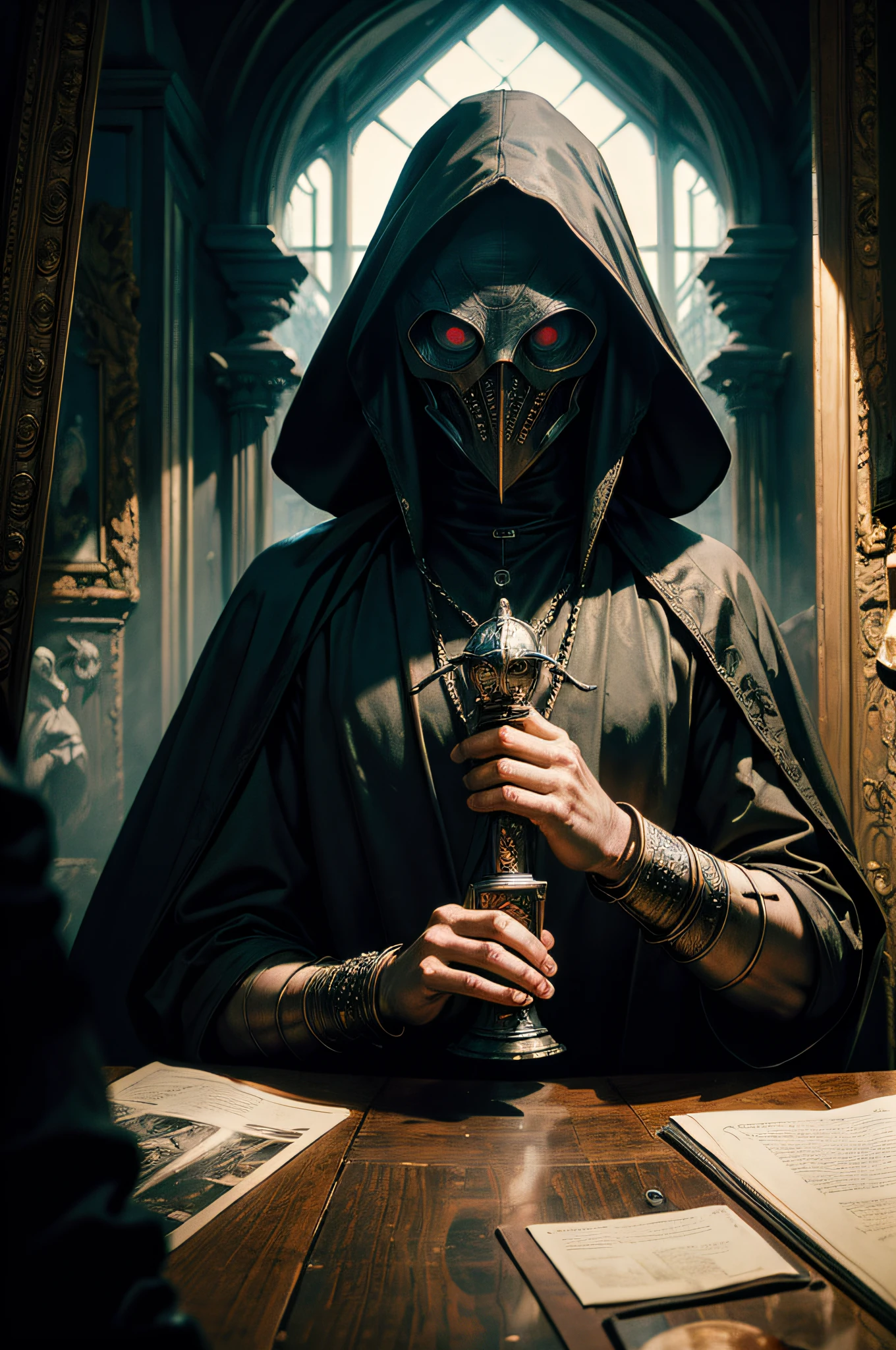 Plague Doctor, with lamparina on hand, Al Silmons is Plague doctor drawn by Todd McFarlane and Greg Capullo, Spawn comics, unreal engine, octane render, by Jacob Lawrence and Francis picabia, perfect composition, beautiful detailed intricate insanely detailed octane render trending on artstation, 8 k artistic photography, photorealistic concept art, soft natural volumetric cinematic perfect light, chiaroscuro, award - winning photograph, masterpiece, oil on canvas, raphael, caravaggio, greg rutkowski, beeple, beksinski, giger