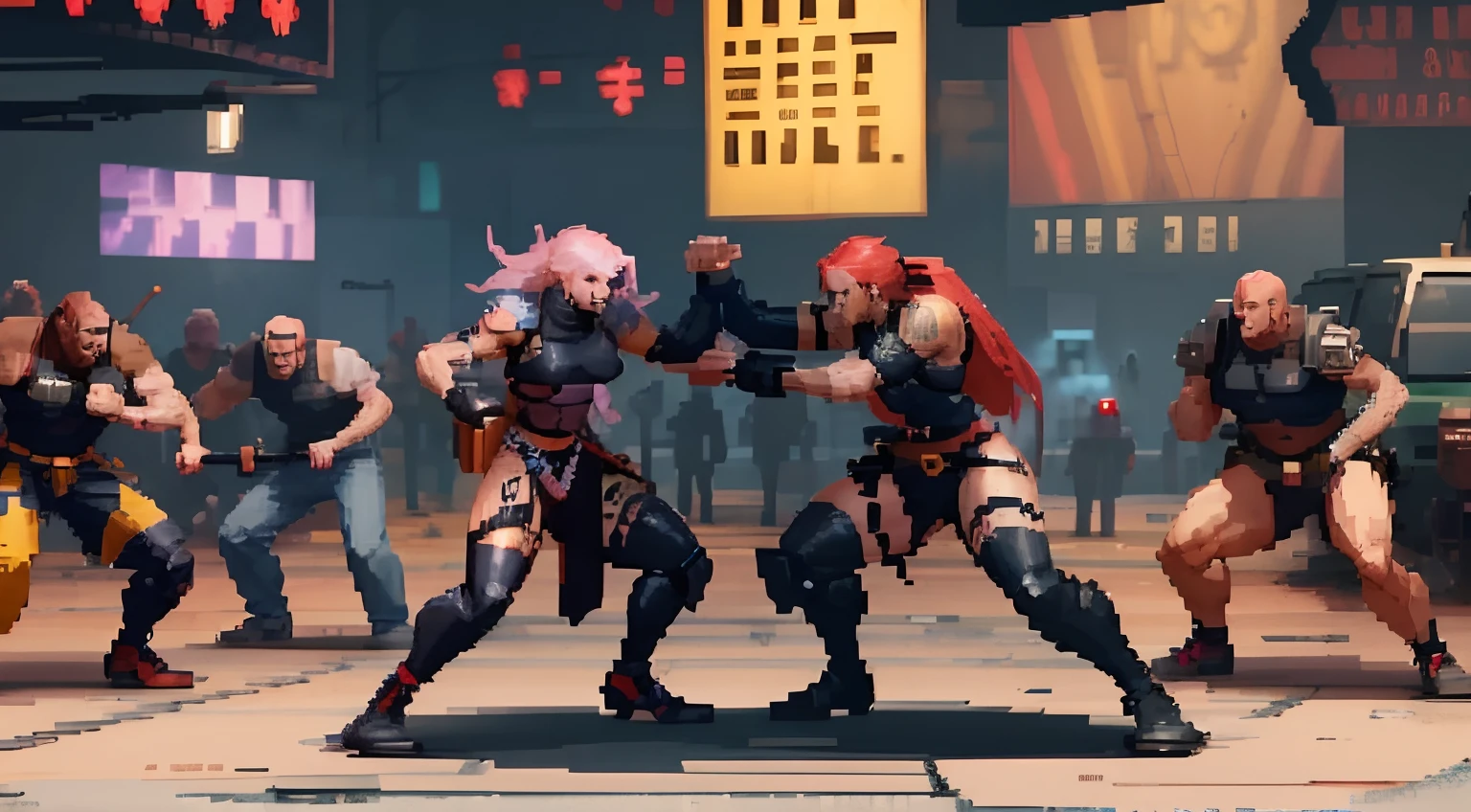 masterpiece, 8k, best quality, highly detailed, half orc male twins, one with red spiky hair & a red musician aesthetic