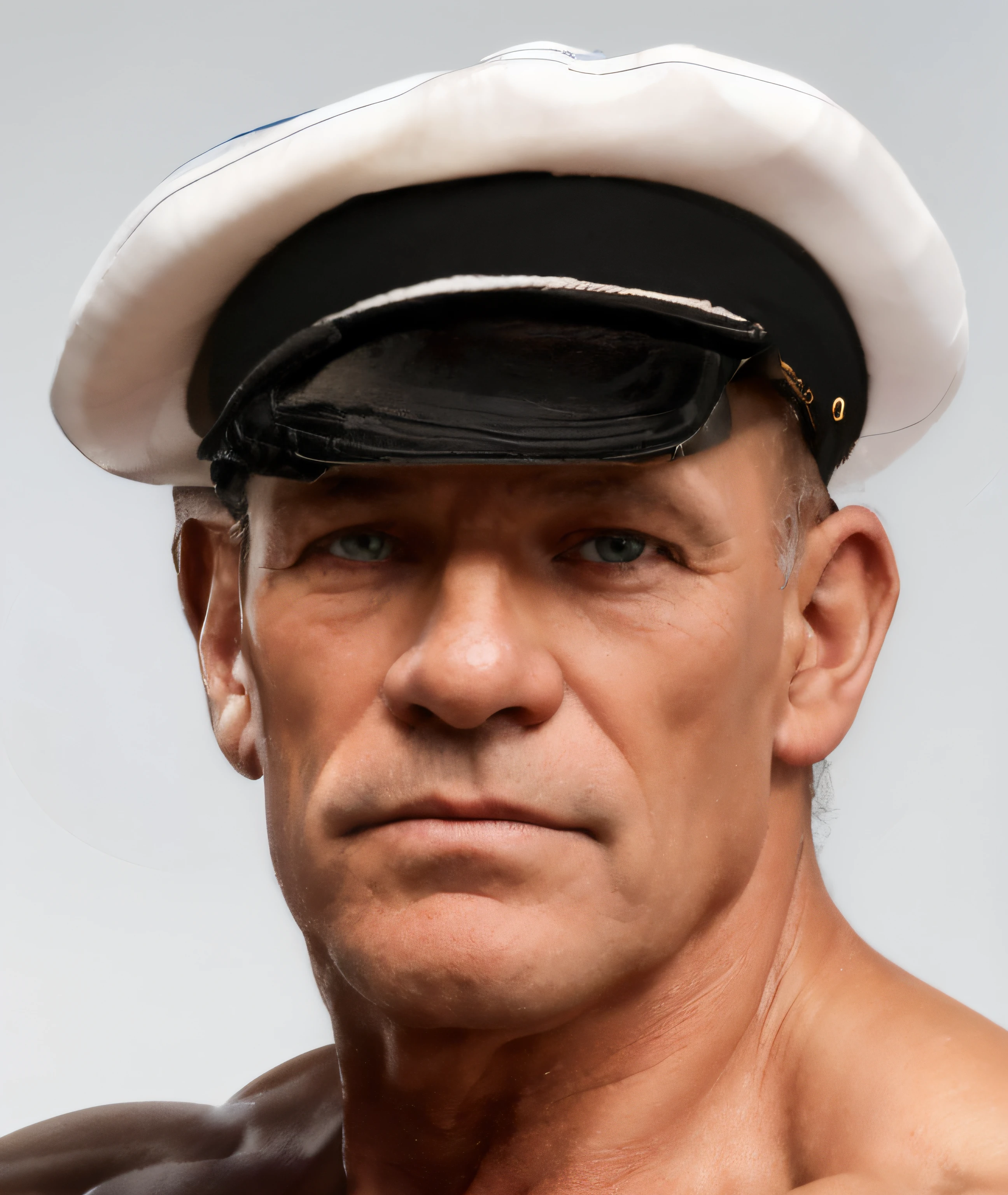 (8k photo:1.7) of man ,(realistic:1.3), (white sailor's hat:1.3), beautiful older man