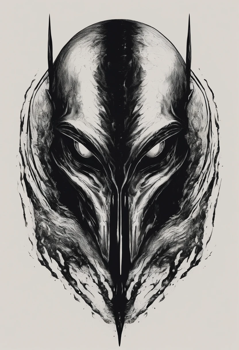 Generate a simple and elegant logo that portrays the silhouette of an alien knight shedding black tears. The design should convey a strong sense of sadness and melancholy, using a minimalist approach with clean lines while only using black color