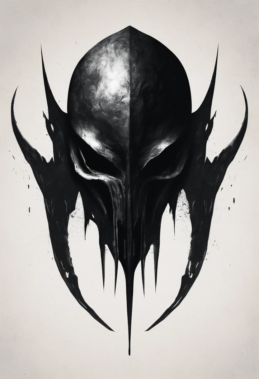 Generate a simple and elegant logo that portrays the silhouette of an alien knight shedding black tears. The design should convey a strong sense of sadness and melancholy, using a minimalist approach with clean lines while only using black color