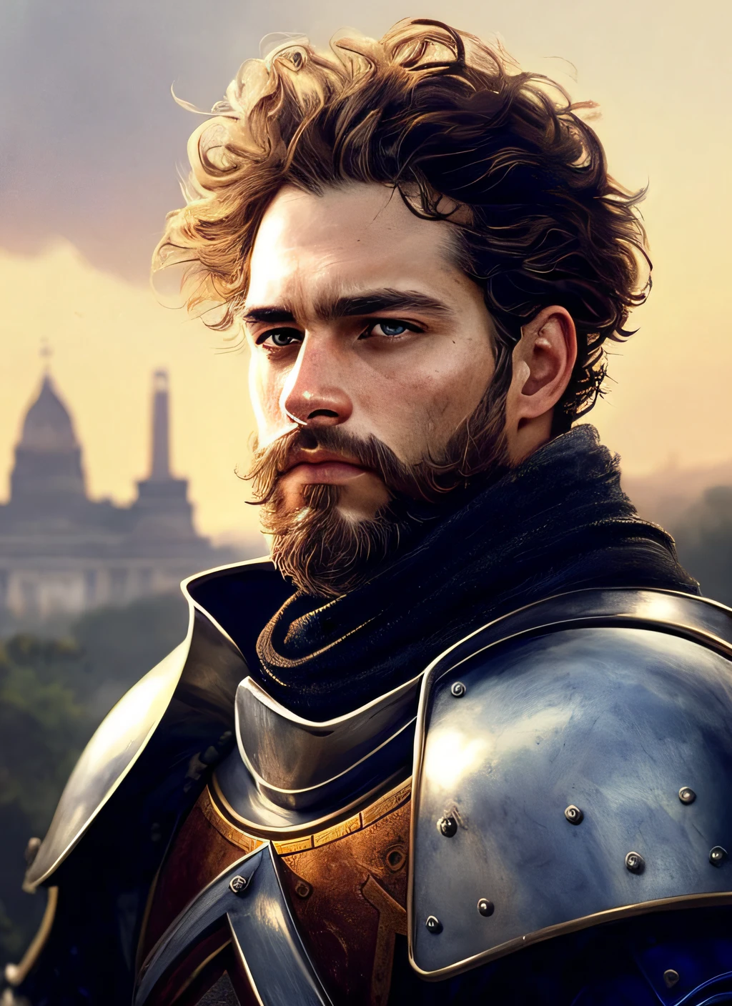 Extremely detailed RAW photo, full body, self on rider, slow motion, (intrepid : 1.1) self on Emperor Mark Antony on horse (light gold armor: 1.2),
(purple embroidered silk cover), (Imperial Rome:1.2), (insanely detailed, bloom:1.2), (very high quality, Alessandro Casagrande,
Greg Rutkowski, Sally Mann, 4k),, (high sharpness), (detailed pupils:1.2), detailed face and eyes, Masterpiece, best quality, (highly detailed photo:1.2), 8k, hyperrealistic, ( 
Curly brown hair, short and elegant haircut, neatly trimmed beard, :1.1), (Knight:1.2), By Jeremy Mann, By Sandra Chevrier, By Maciej Kuciara, Sharp, (Perfect
body:1.1), royal shadow, (temple ruins and vine background:1.1)