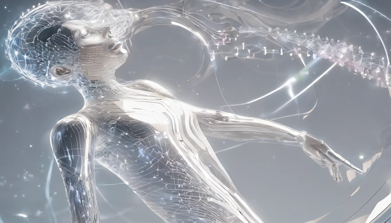 human body in outlines. Full light show. line art, light art. futuristic