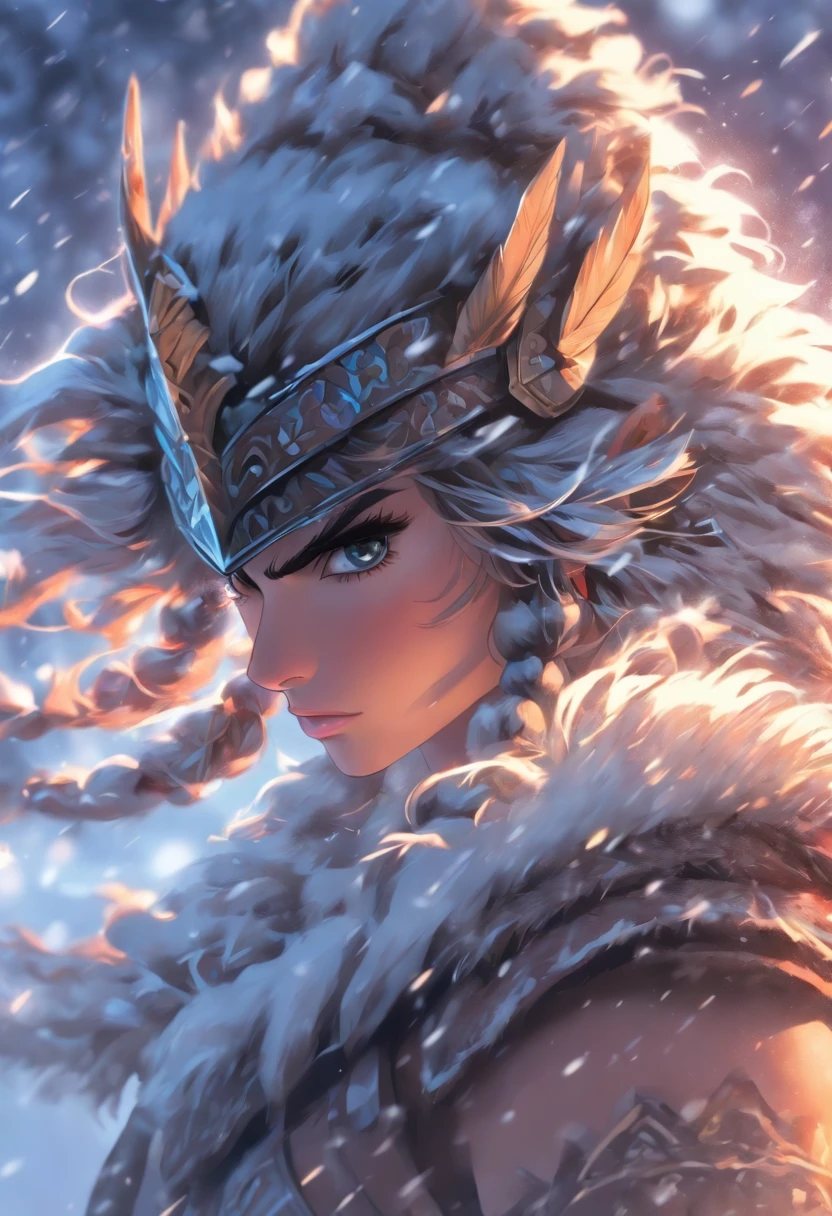 (La mejor calidad,retrato:1.2),hermosos ojos y labios detallados,cabello rubio,cara robustamente hermosa,(fuerte,confiado) Reina,Alina Kabaeva in her 20s as a barbarian warrior in the tundra,Traje de guerrero,Erguido y orgulloso en el paisaje nevado,sosteniendo una poderosa espada,icy breath visible in cold air,stormy sky and snowflakes swirling around,creating a dramatic and epic atmosphere,colores vibrantes,perfectamente iluminado por el sol poniente,Mejorar la intensidad y la potencia de la escena.