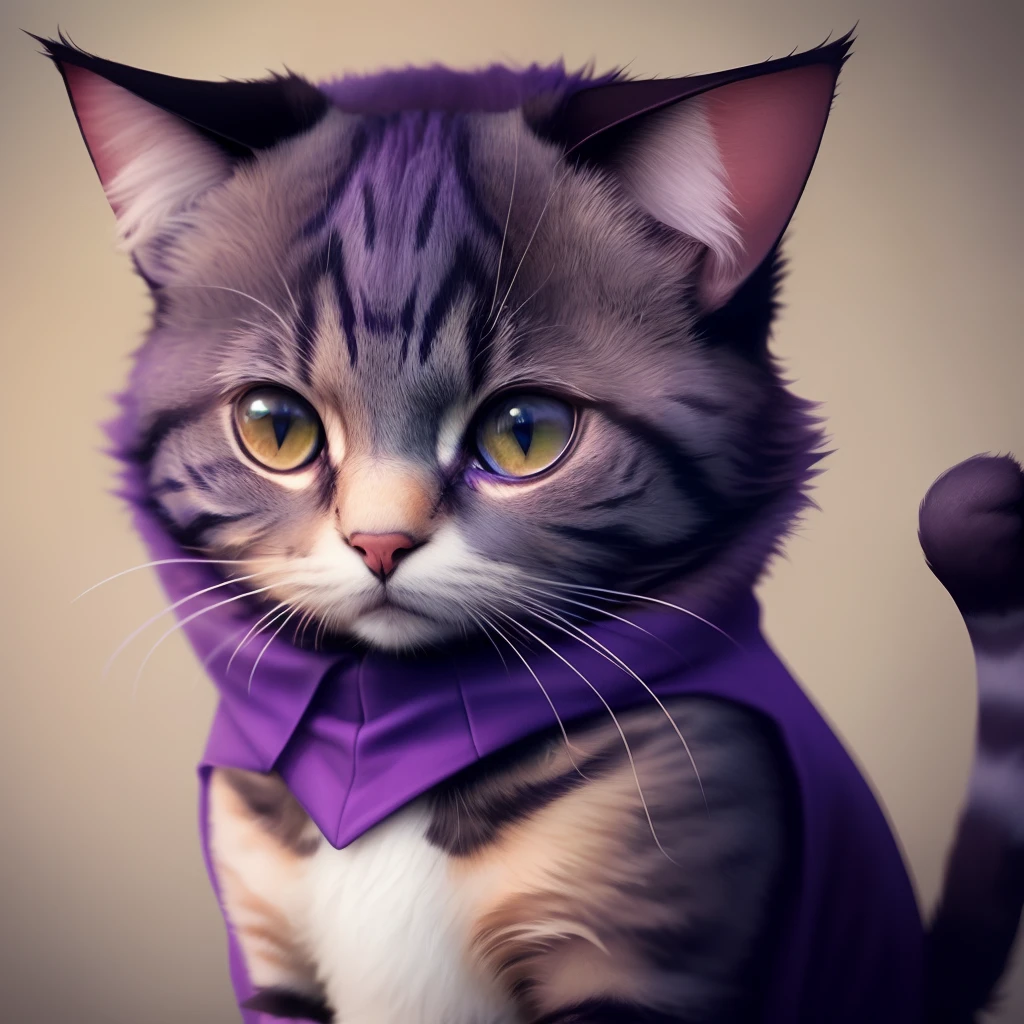 Purple cat wearing bat costume