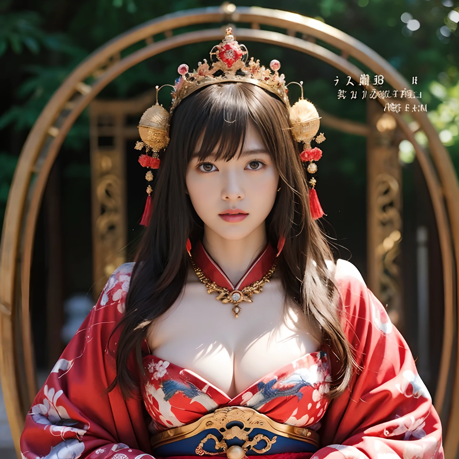 (Fight fiercely with dragons)、top-quality、masterpiece、超A high resolution、(Wearing a colorful Japan kimono)、Kimono with beautiful pattern、(Wearing a beautiful crown made of jewels),(Photorealsitic:1.4)、Raw photo、1人、Japan big castle background、glowy skin、(((Japan Dragon)))、(Gorgeous Jewelry Necklaces)、(Mystical expression)、(Fight big dragons)、Kimono with a beautiful pattern of Japan、(Metal Bodysuit)、(beautiful forest background)、Precipitous cliffs、(Small LED)、((super realistic details))、portlate、globalillumination、Shadow、octan render、(One-Eyed Scouter)、8K、ultrasharp、Colossal tits、Raw skin is exposed in cleavage、metals、Details of complex ornaments、Japan details、highly intricate detail、Realistic light、CGSoation Trends、Blue eyes、radiant eyes、Facing the camera、neon details)、Gundam、Small LED、,Mechanical thighs、Toostock、(Hands are also made of machines)、(veils)、