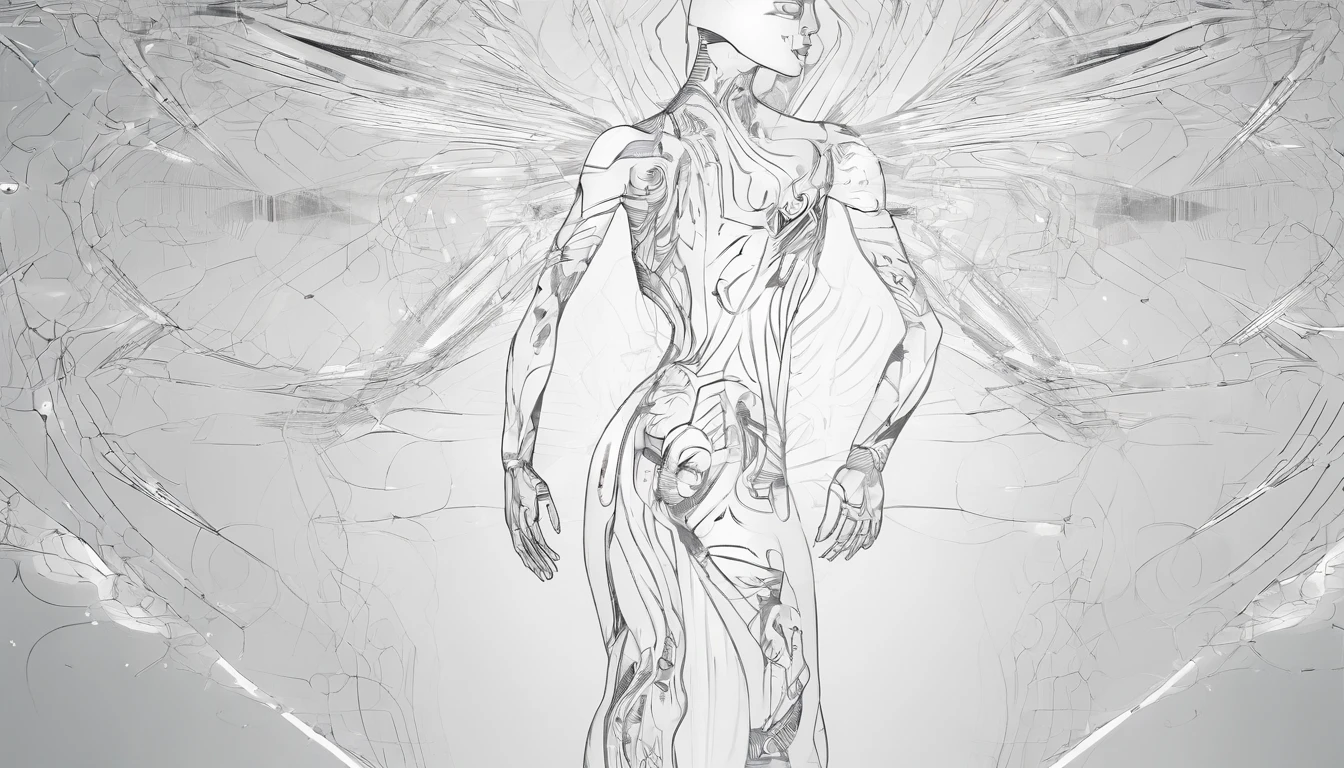 human body in outlines. Full light show. line art, light art. futuristic in space