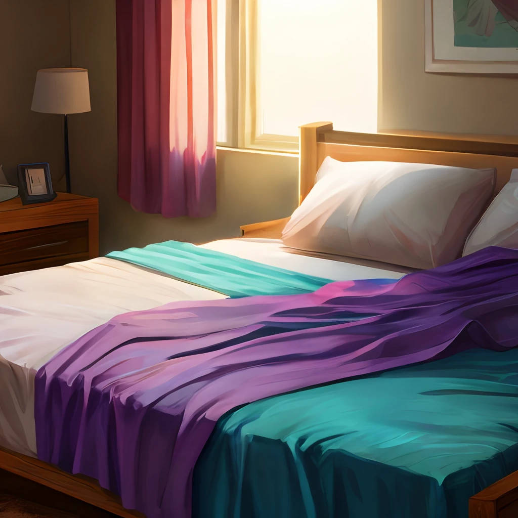 Bed, messy sheets, blankets