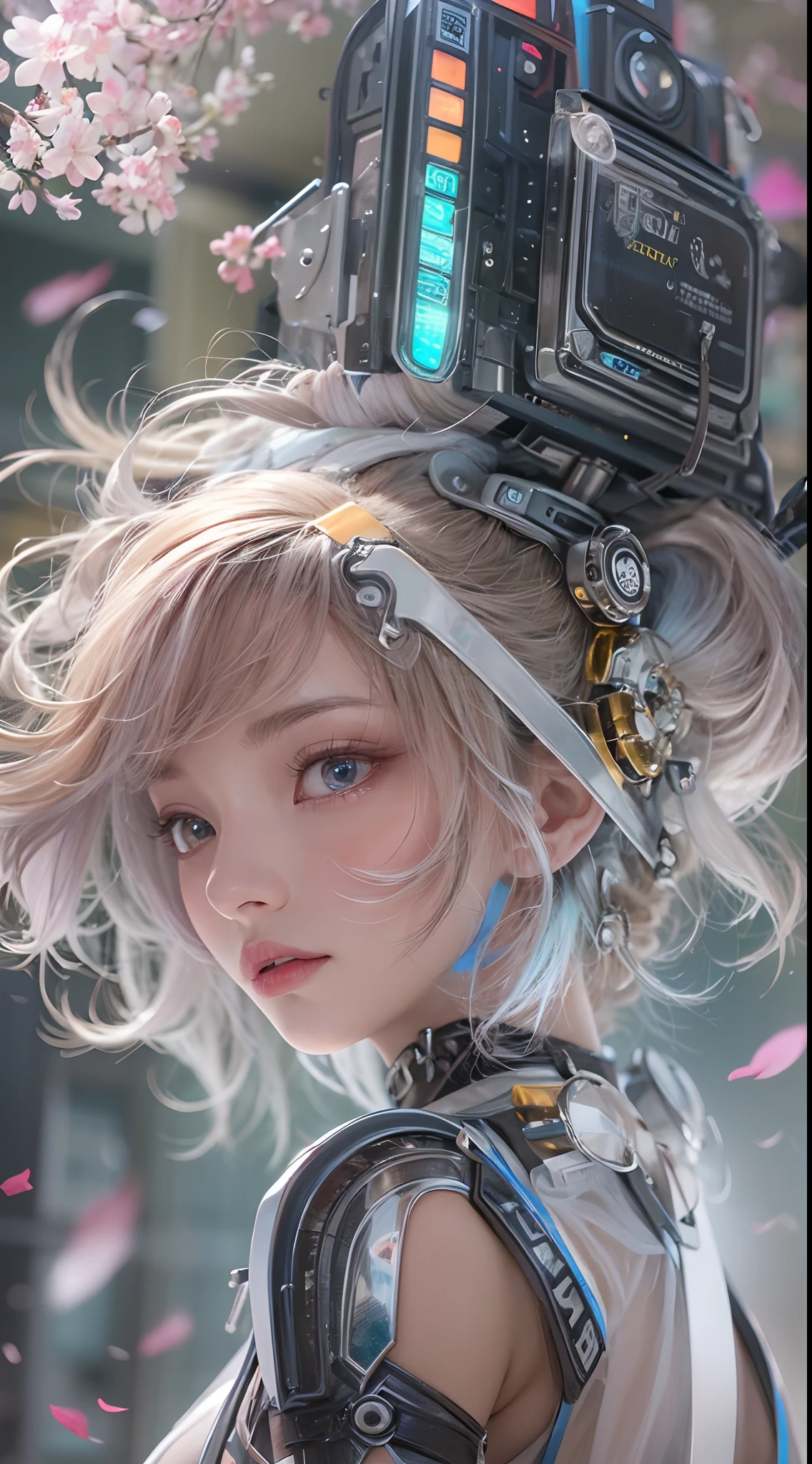 Prompt: a black and white drawing of an androidwoman, detailed illustration portrait, portrait isometric drawing, pencil drawing illustration, medium: black pencil, amr elshamy, pencil drawing, portrait drawing, professional portrait drawing, pencil painting, Cleavage Exposed, Metal, Intricate Ornament Details, Japan Details, Very intricate details, CGSoation trend, facing the camera, mechanical limbs, blood vessels connected to the tube, mechanical vertebrae attached to the back, mechanical cervical attachment to the neck, wires and cables connecting to the head, gundam, small LED lamps.