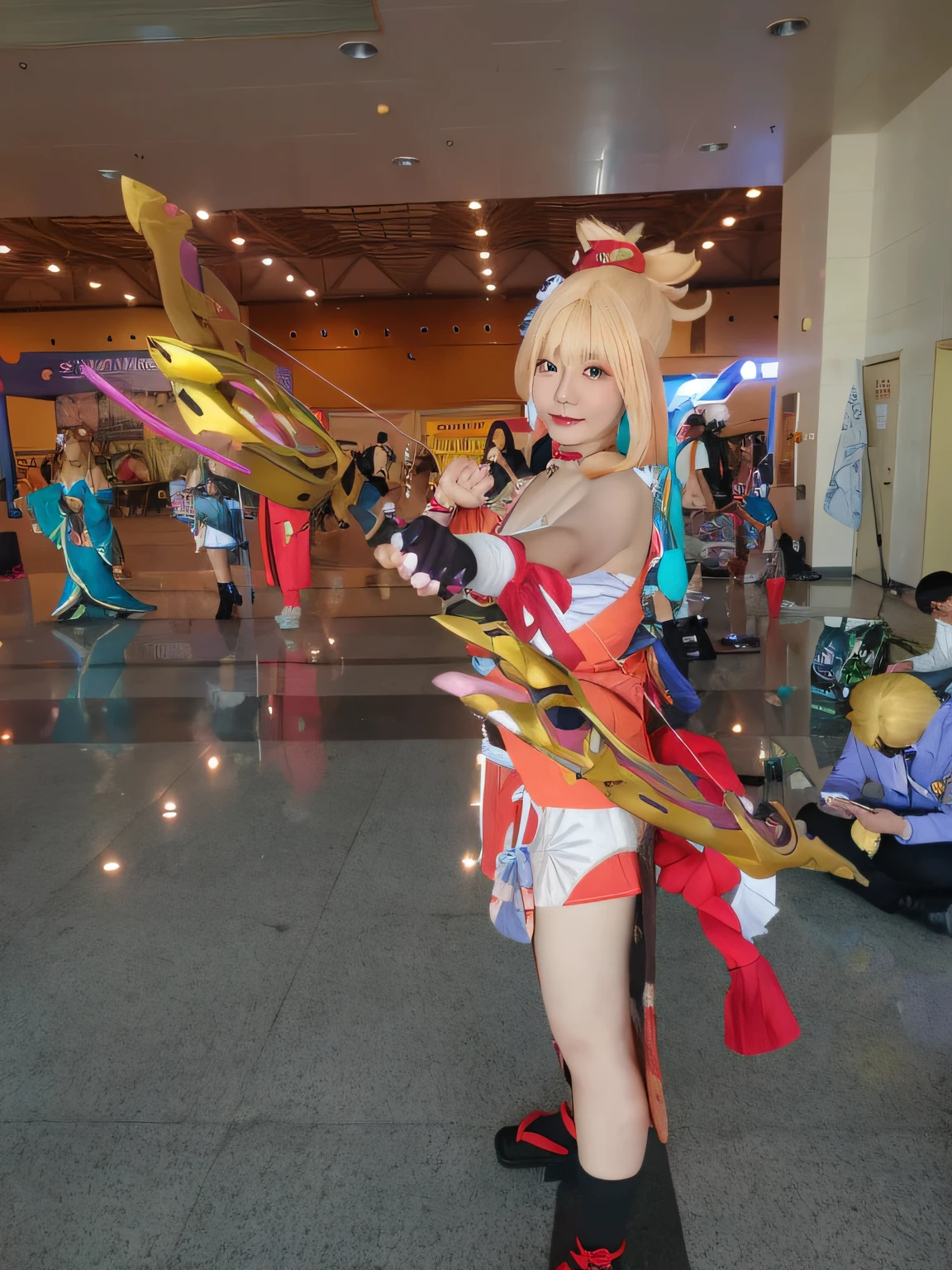 There is a woman in a cosplay costume holding a bow and arrow, rpgmaker, Anime cosplay, Anime girl cosplay, zhongli from genshin impact, cosplay, Ayaka cosplay, Keqing from Genshin Impact, ayaka game genshin impact, professional cosplay, cosplay foto, Ayaka Genshin impact, aqua from konosuba, Shot on Canon EOS R 6