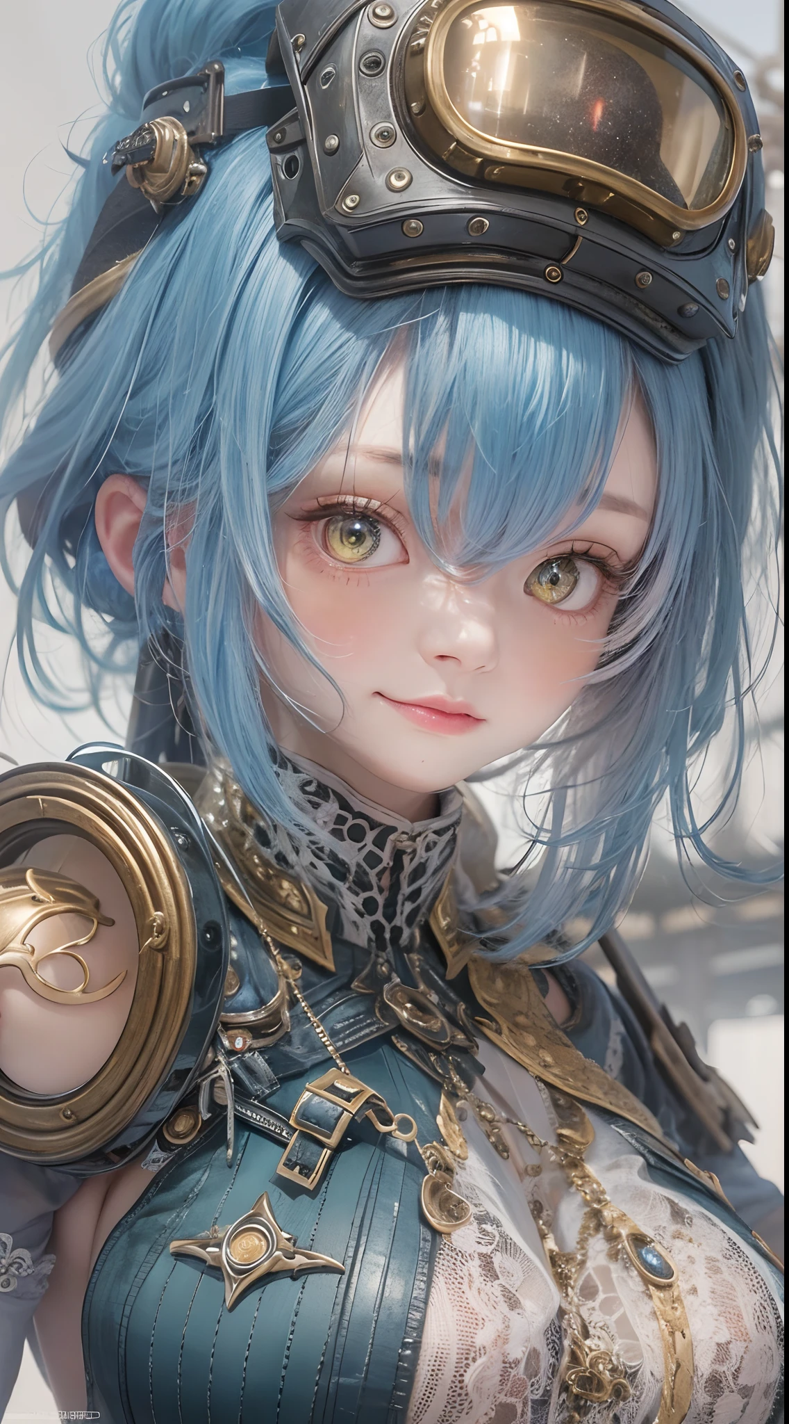 ​masterpiece, 1 beautiful girl, Detailed eye, Swollen eyes, top-quality, 超A high resolution, (reality: 1.4), 电影灯光, very extremely beautiful, Beautiful skins, A slender, Forward-facing body, (A hyper-realistic), (hight resolution), (8K), (ighly detailed), ( Best Illustration), (beautifully detailed eyes), (ultra-detailliert), 详细的脸, Bright lighting, Professional Lighting、the most beautiful and sexy steampunk girl, blue hair, yellow eyes, wearing incredibly detailed post apocalyptic steampunk tactical gear and goggles, huge enormous gigantic tits, cleavage showing, tons of tattoos and piercings, in post apocalypticwasteland, incredibly detailed background, metal fragments blowing in the wind, cinematic, incredibly perfect masterpiece, high quality, high resolution