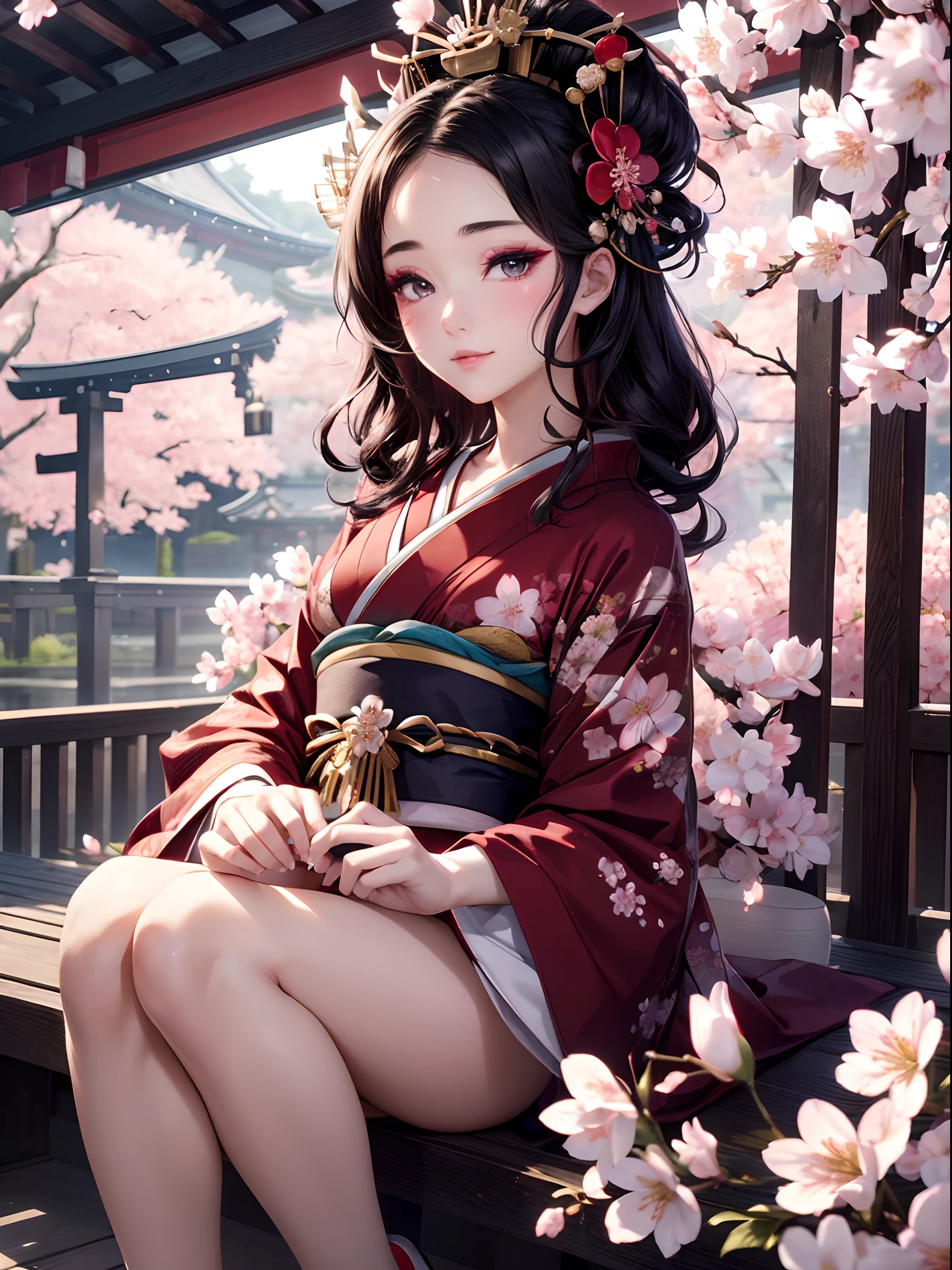 Detailed ukiyo-e of the Butterfly Garden, Cherry blossoms, epic light ,Ukiyo-e, rich and colorful