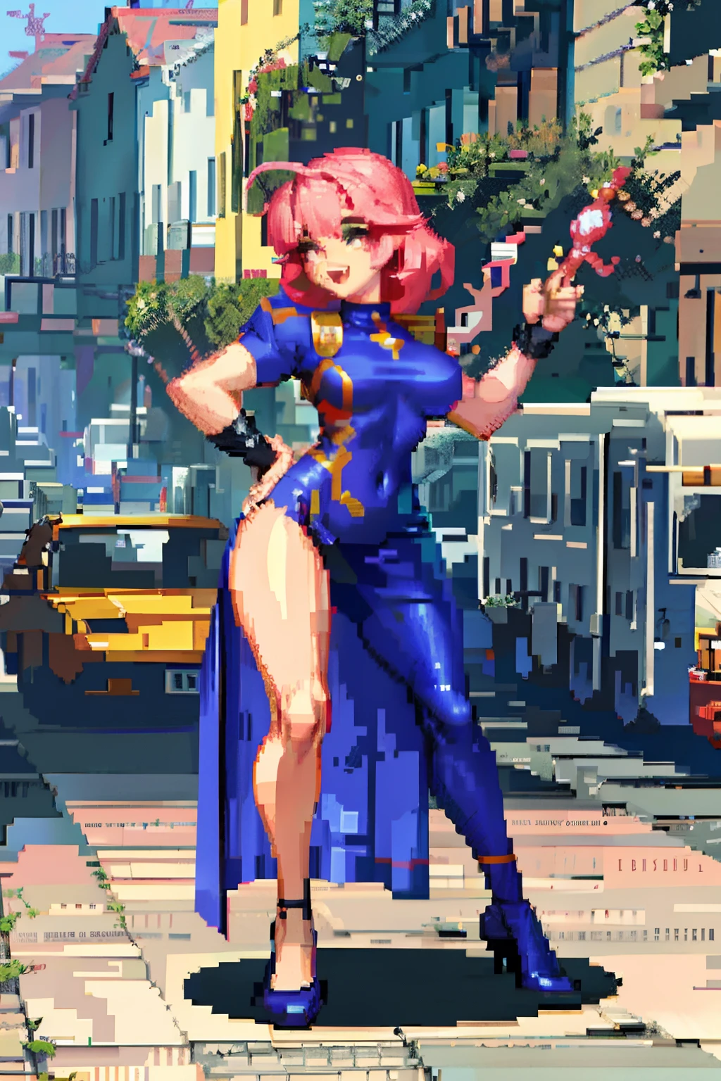 obra-prima, ((pixel art)),1girl, (corpo inteiro), vestido vermelho, olhos vermelhos, (cabelo ruivo), carregando uma espada na cintura