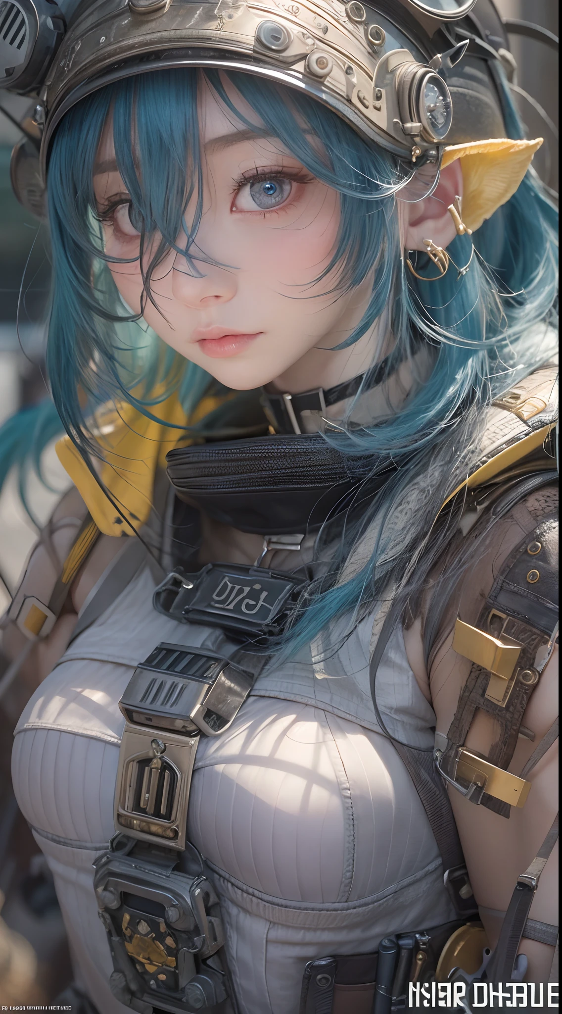 ​masterpiece, 1 beautiful girl, Detailed eye, Swollen eyes, top-quality, 超A high resolution, (reality: 1.4), 电影灯光, very extremely beautiful, Beautiful skins, A slender, Forward-facing body, (A hyper-realistic), (hight resolution), (8K), (ighly detailed), ( Best Illustration), (beautifully detailed eyes), (ultra-detailliert), 详细的脸, Bright lighting, Professional Lighting、the most beautiful and sexy steampunk girl, blue hair, yellow eyes, wearing incredibly detailed post apocalyptic steampunk tactical gear and goggles, huge enormous gigantic tits, cleavage showing, tons of tattoos and piercings, in post apocalypticwasteland, incredibly detailed background, metal fragments blowing in the wind, cinematic, incredibly perfect masterpiece, high quality, high resolution