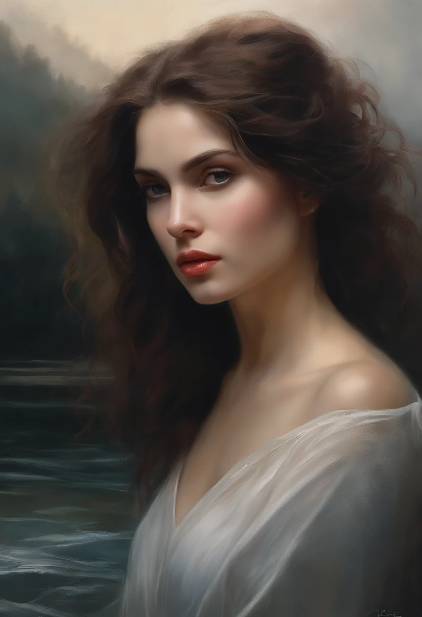 (Masterpiece), anime, Best quality，(photo_(Douleur moyenne):1.0), par Antonio J. Manzanedo, par Jeremy Lipking, lightening, in a surreal landscape, water colour painting style, Caresser, yeux noirs,colourfull，Vibrant colors,1fille