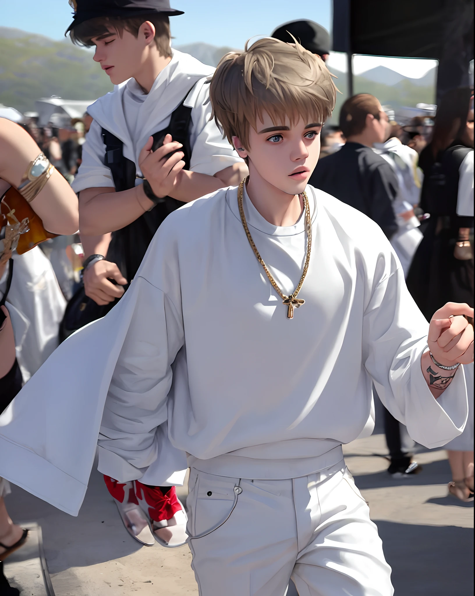 Justin bieber in white outfit at coachella