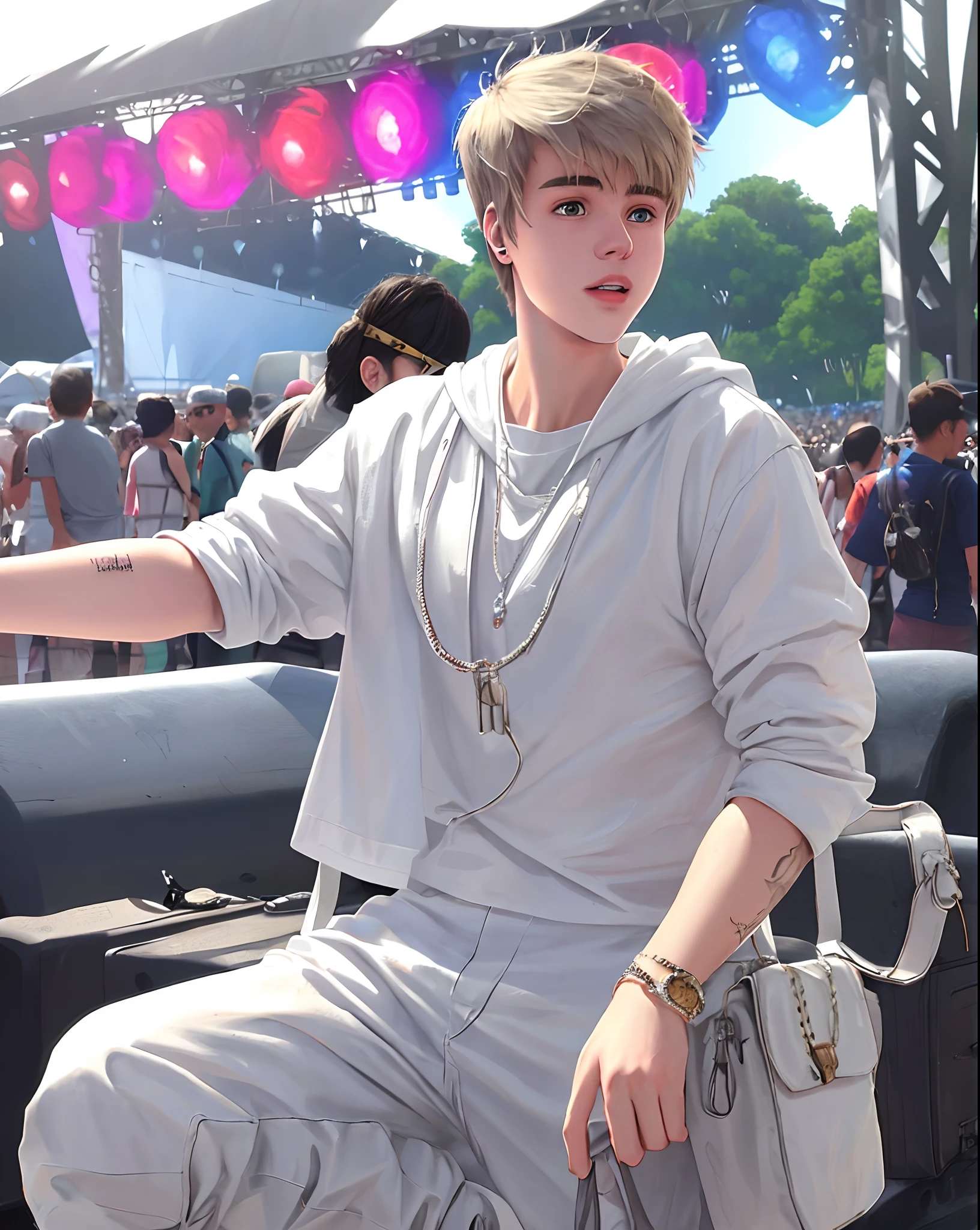 Justin bieber in white outfit at coachella