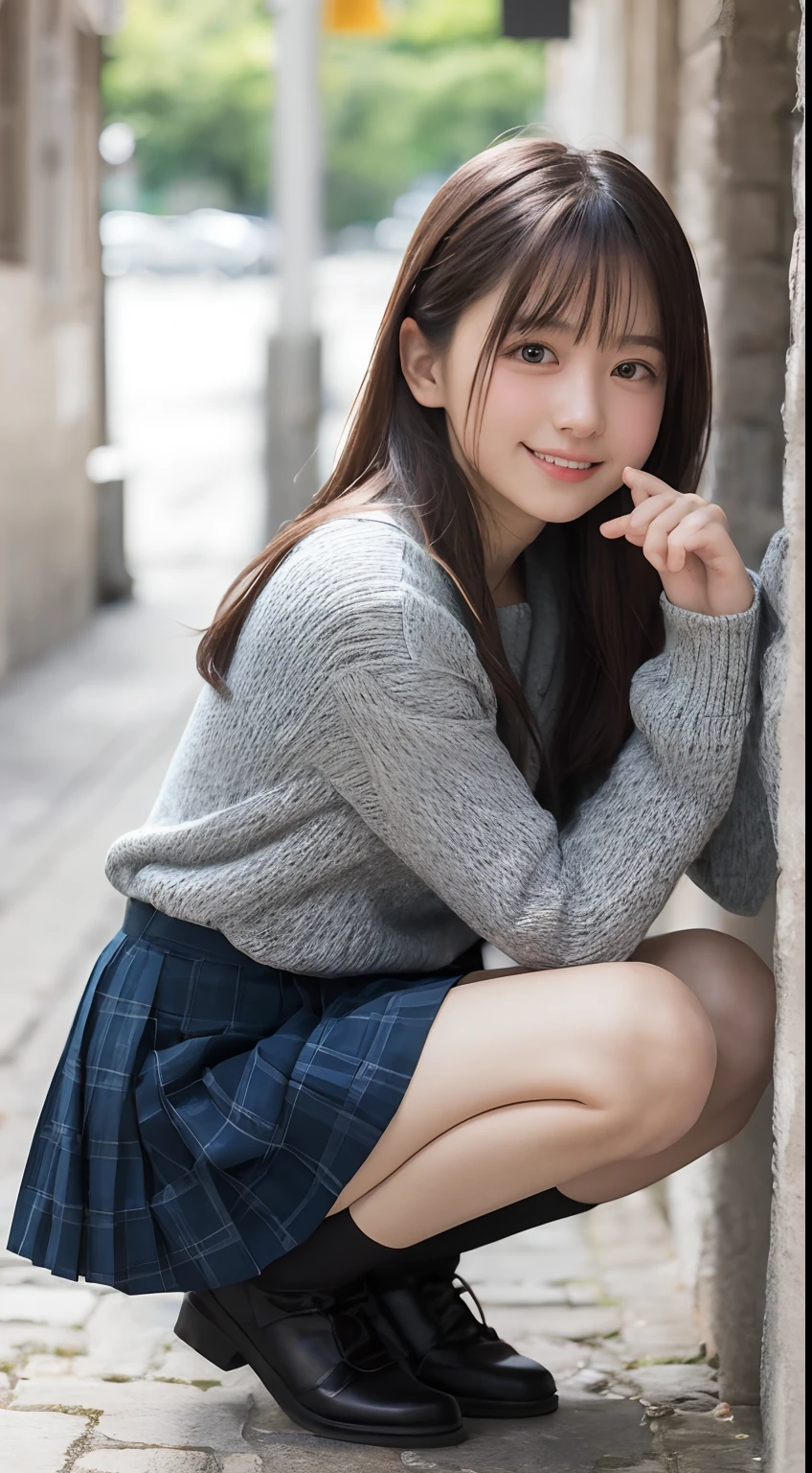 laughter:1.5、I can see her small white panties:1.5,Brown hair short cut with side waves:1.5,casual sneaker wear:1.5,