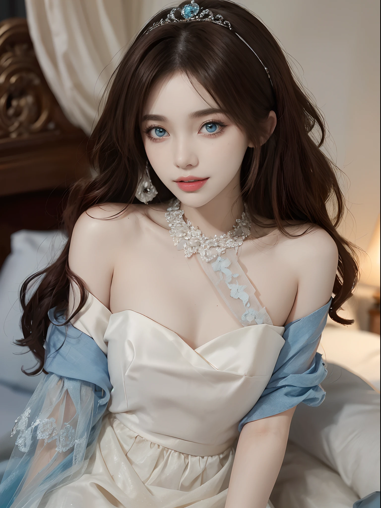 ((4K works))、masterpiece、(top-quality)、1 beutiful girl、Slim body、tall、((Princess Dress Fashion))、(Detailed beautiful eyes)、Shot in the castle where the princess lives、((Face similar to Carly Rae Jepsen))、((Long boyish red hair))、((Smaller face))、((Neutral face))、((Bright blue eyes))、((American adult women))、((Adult female 26 years old))、((cool lady))、((Like a celebrity))、((Like a princess))、((Smiling expression))、((Korean Makeup))、((elongated and sharp eyes))、((boyish))、((A Princess))、((Photograph her from afar))、((Shot diagonally from the side))、Professional Photos