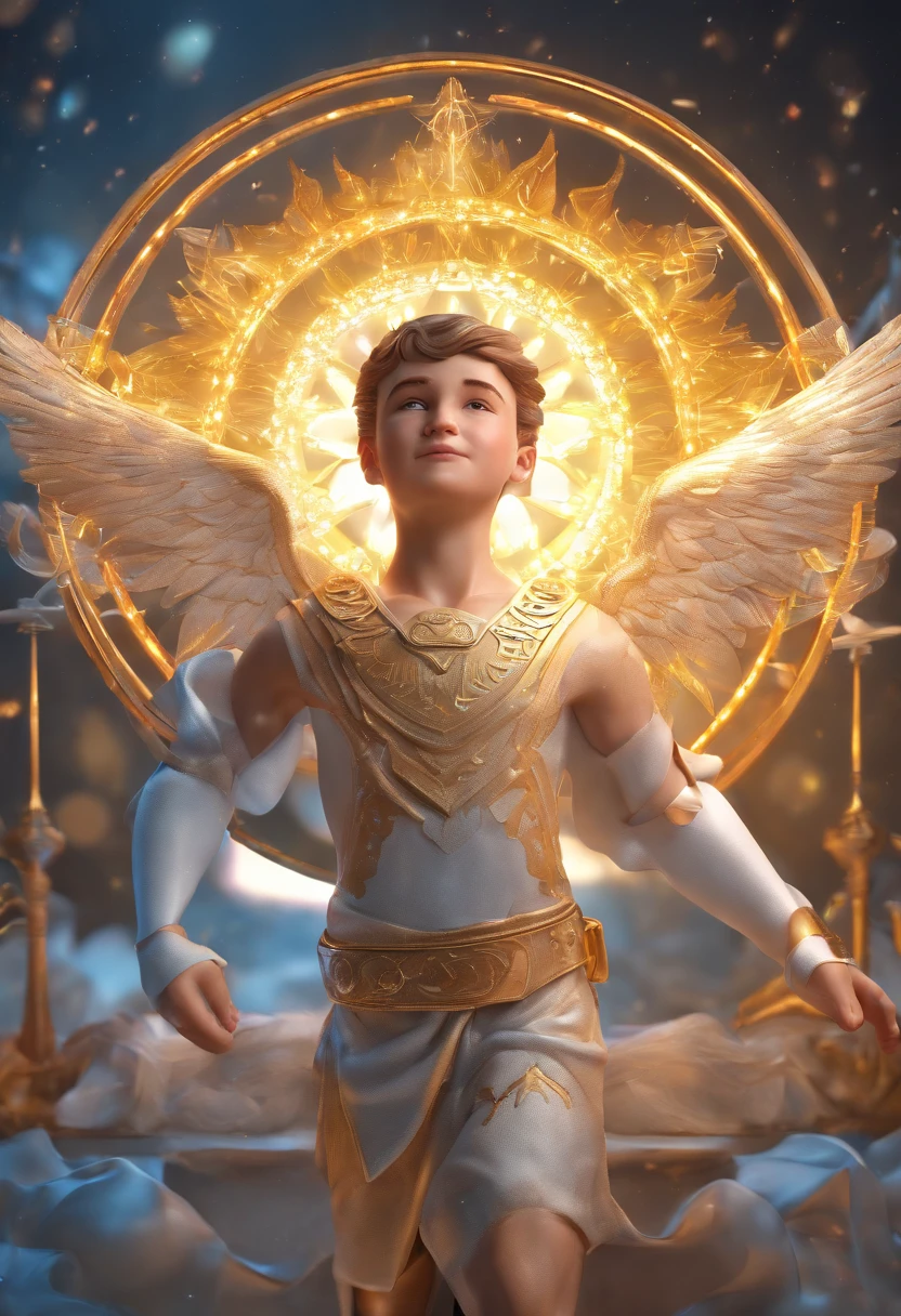 a divine spirit, a boy, optimistic expression, representing the sign of Sagittarius, based on the sign of Sagittarius