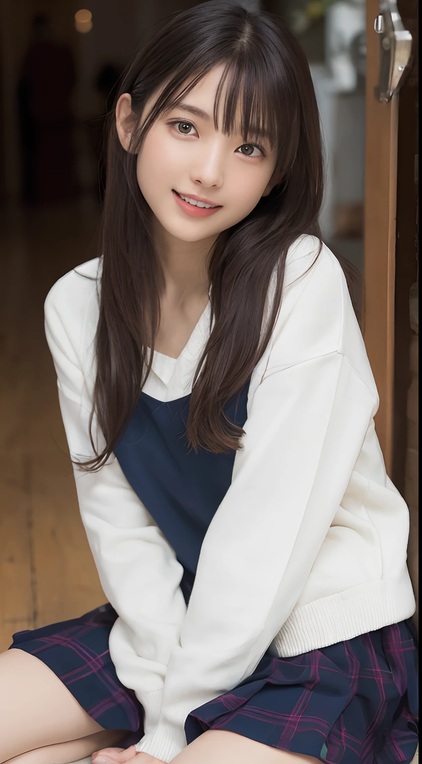 (Happy expression on face:1.26)、Raw photography、(((Ultimate Beauty Full Body Shooting)))、((glistning skin))、女の子1人、15 year old beautiful girl in Prague、bright expression、((brown haired))、Girl in sweatshirt、plaid pleated skirt、View from the floor、(Long stockings or pantyhose)、(up skirt)、Legs open、Crouch down、Counterpoint Shot、((ultra-detailliert))、(Perfectly detailed face)、(Detailed hand)、(detailed finger)、(Good human anatomy)、Photorealistic images、((​masterpiece、top-quality、ultra-detailliert、Film Light、intricate-detail、hight resolution、ighly detailed))、细致背景、8KUHD、Digital SLR、Soft light、hightquality、Film grain、FujifilmXT3 、Shallow depth of field、natural soft light、Kamimei、