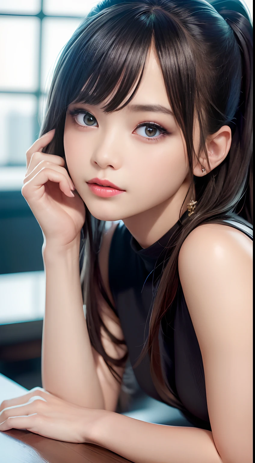 (8k, RAW photo, photorealistic: 1.25), (lip gloss, eyelashes, shiny face, shiny skin, best quality, ultra-high resolution, depth of field, chromatic aberration, caustics, wide range of lighting, Natural shading, Kpop idol) looking at the viewer with a calm and goddess-like happiness,