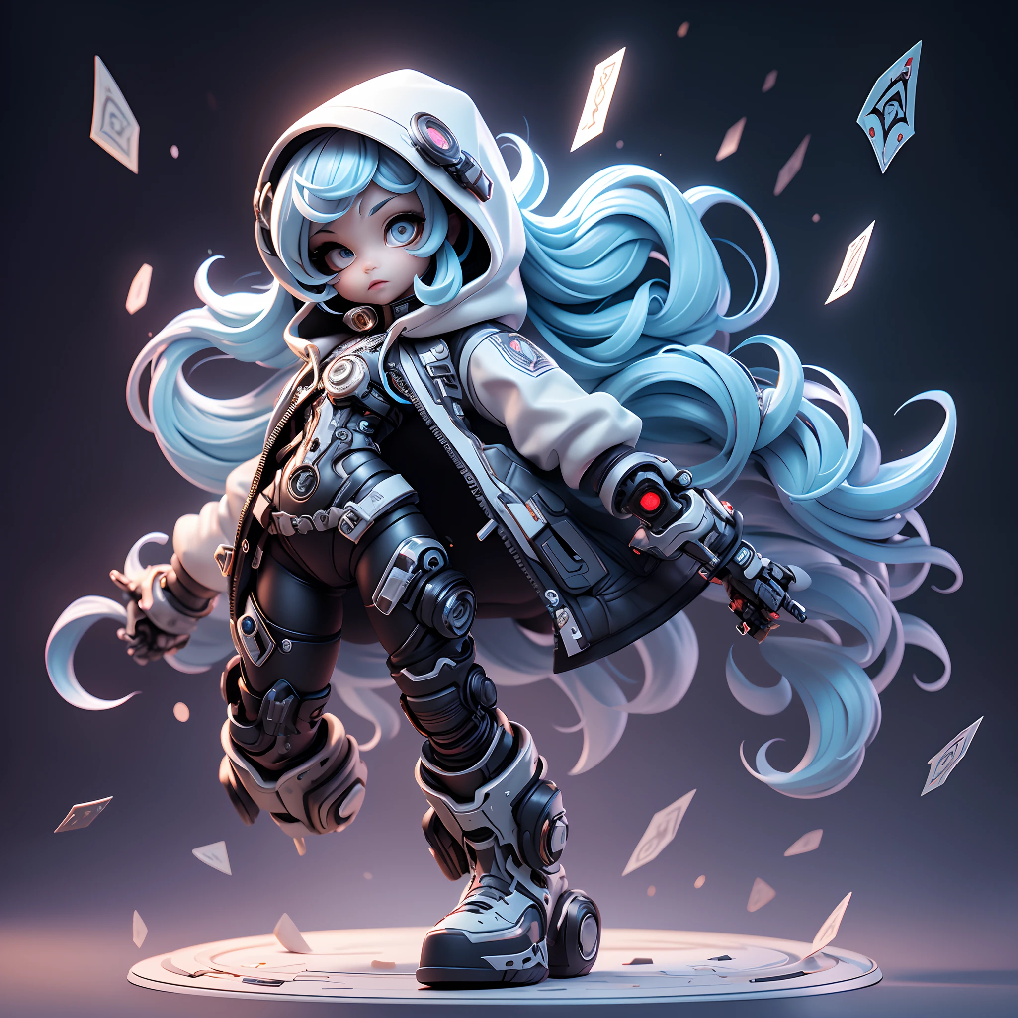 ((fullllbody))1girl in, Solo,Telekinetic Woman, Mechanical body, Cyberpunk, The body is mechanical or prosthetic, advanced technique, Long silver hair, The body has a silver coating with a cyberpunk design, the eyes are bright blue, Sophisticated cyberpunk makeup, Advanced technology cane, Deeply hooded, (Impresionismo: 1.4), (tarot: 1.3), Alphonse Mucha, full length, No background, eye reflections, high detailing, Gothic art, Baroque Motion Blur, Ray tracing, Reflected Light, multi view, Perspective, ultra wide-angle, masutepiece, Anatomically correct, Super Detail, high detailing, High quality, wearing goggles,Opened mouth,hair that stands on end