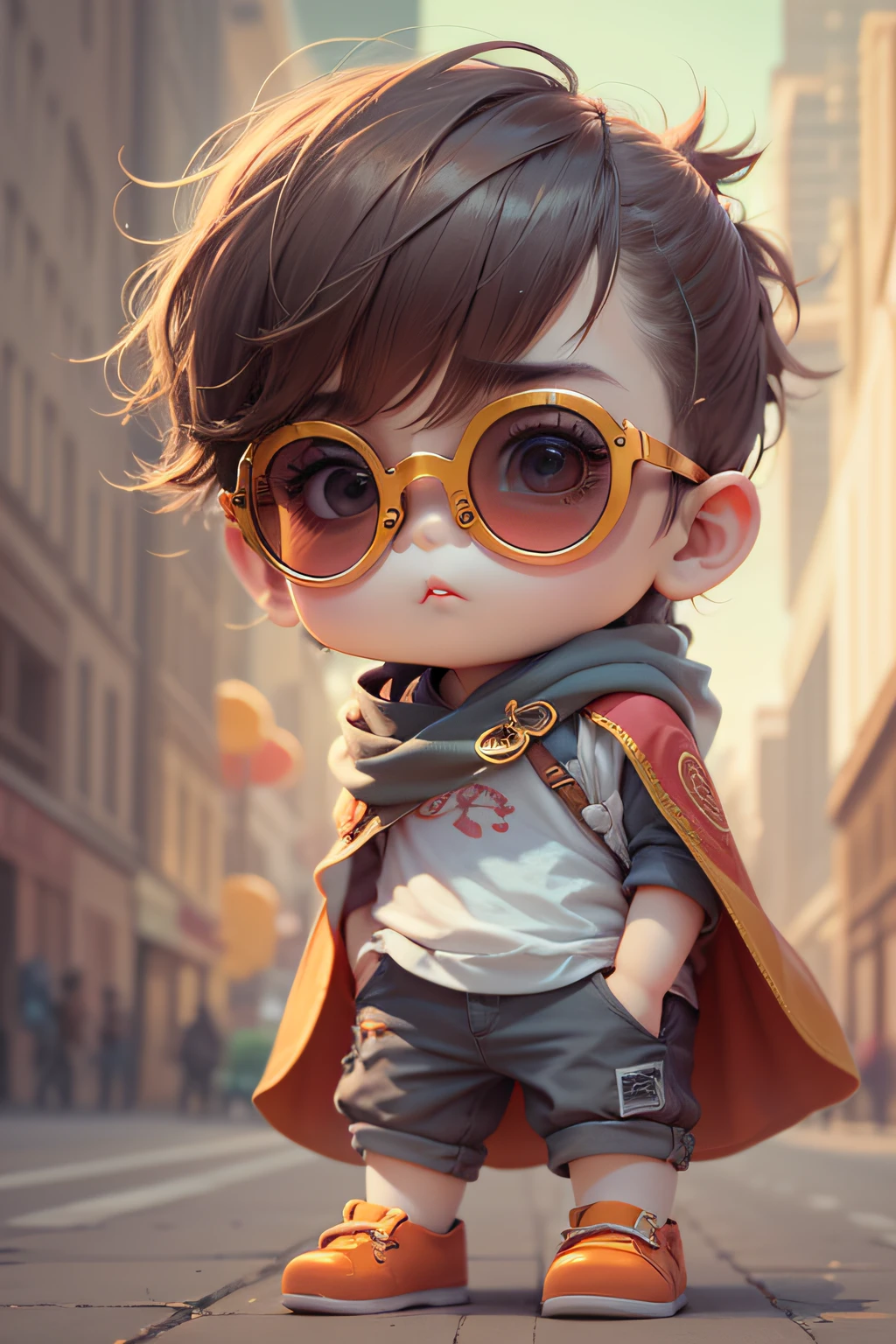 Chinese little hero wearing sunglasses cool stupid cute cute hand in hand