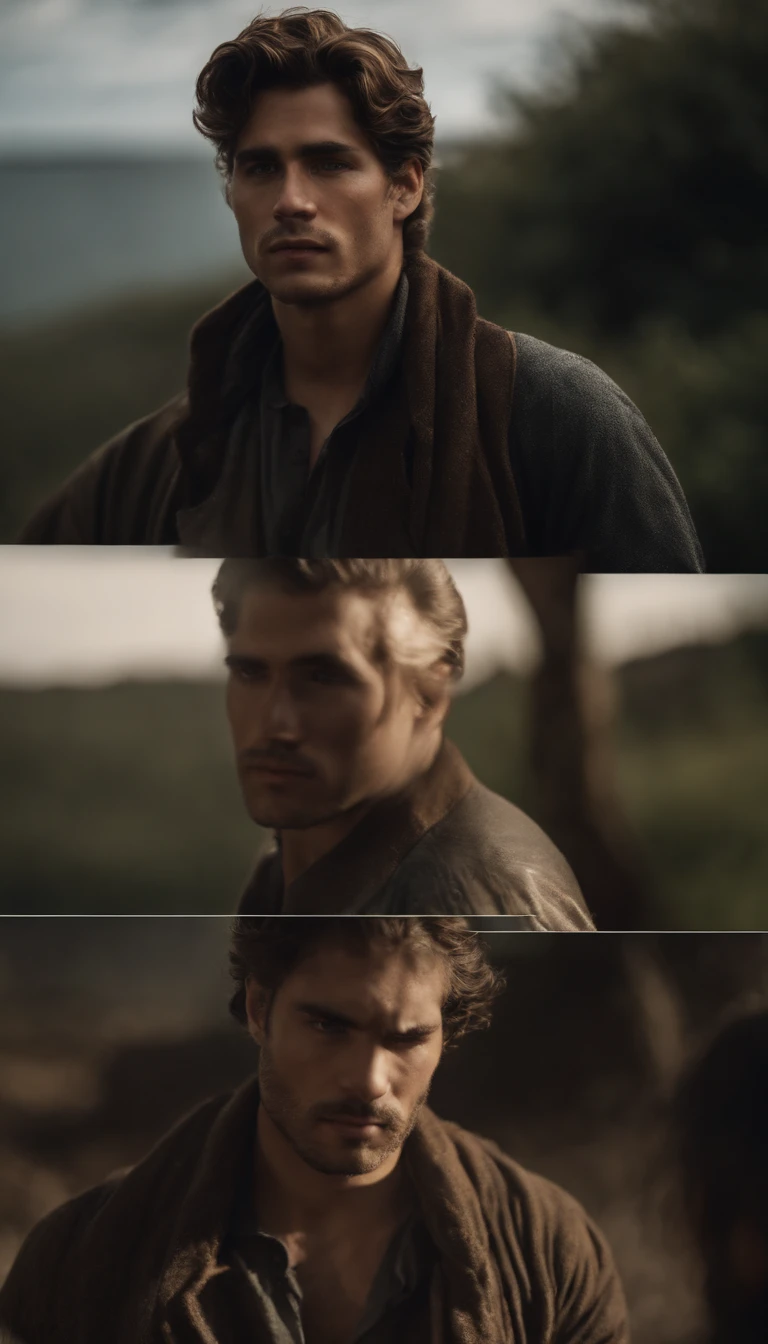 imagem expressiva de um homem. um rei de 20 anos , cabelos loiros. armadura