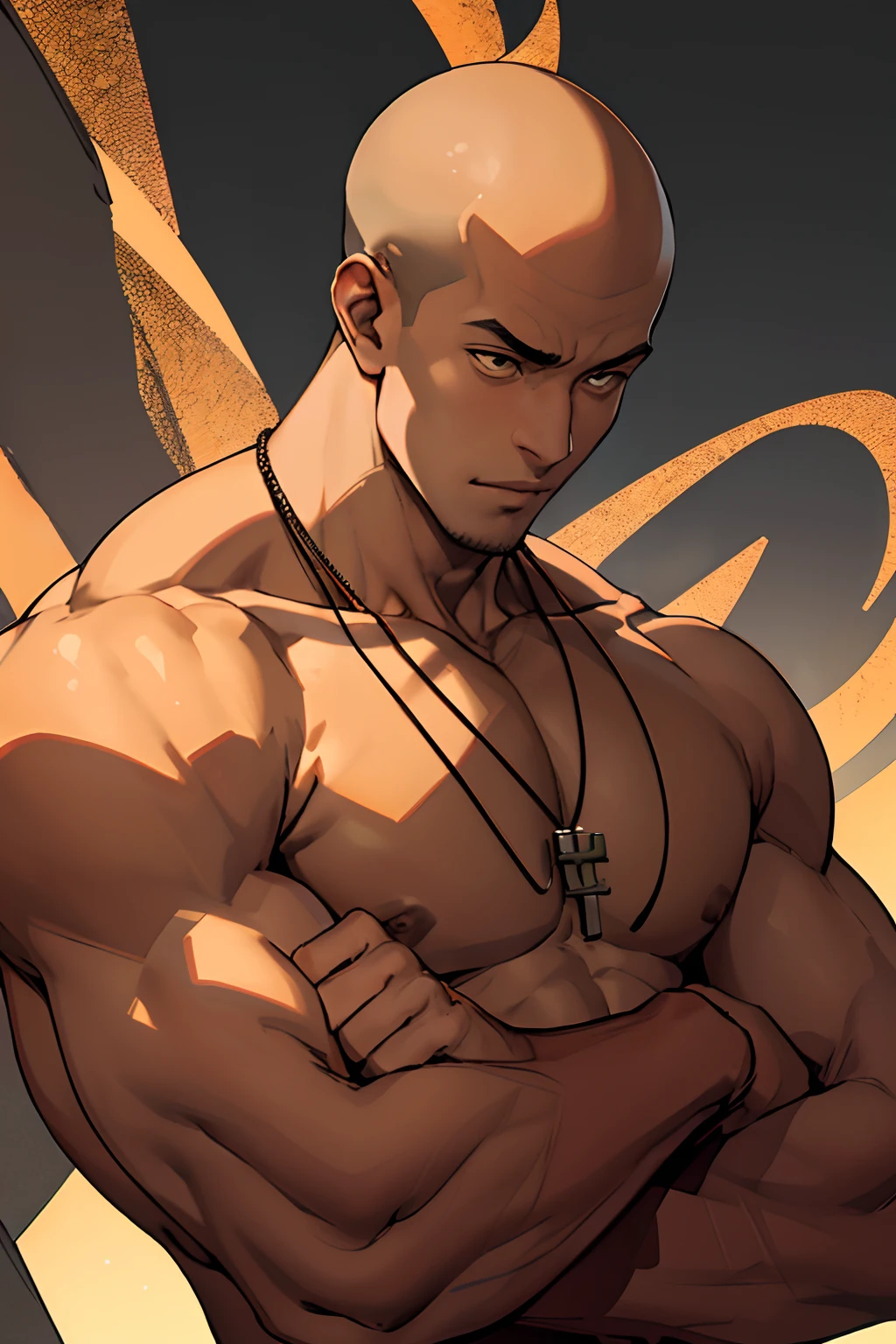 Master piece, monk, side face, upper body, 1boy, monk necklace, both hands prayers, necklace with big brown balls around, look slightly down, stand sideway, upper body, 8k, great detail, anime lighting, high contrast withbsolid color.