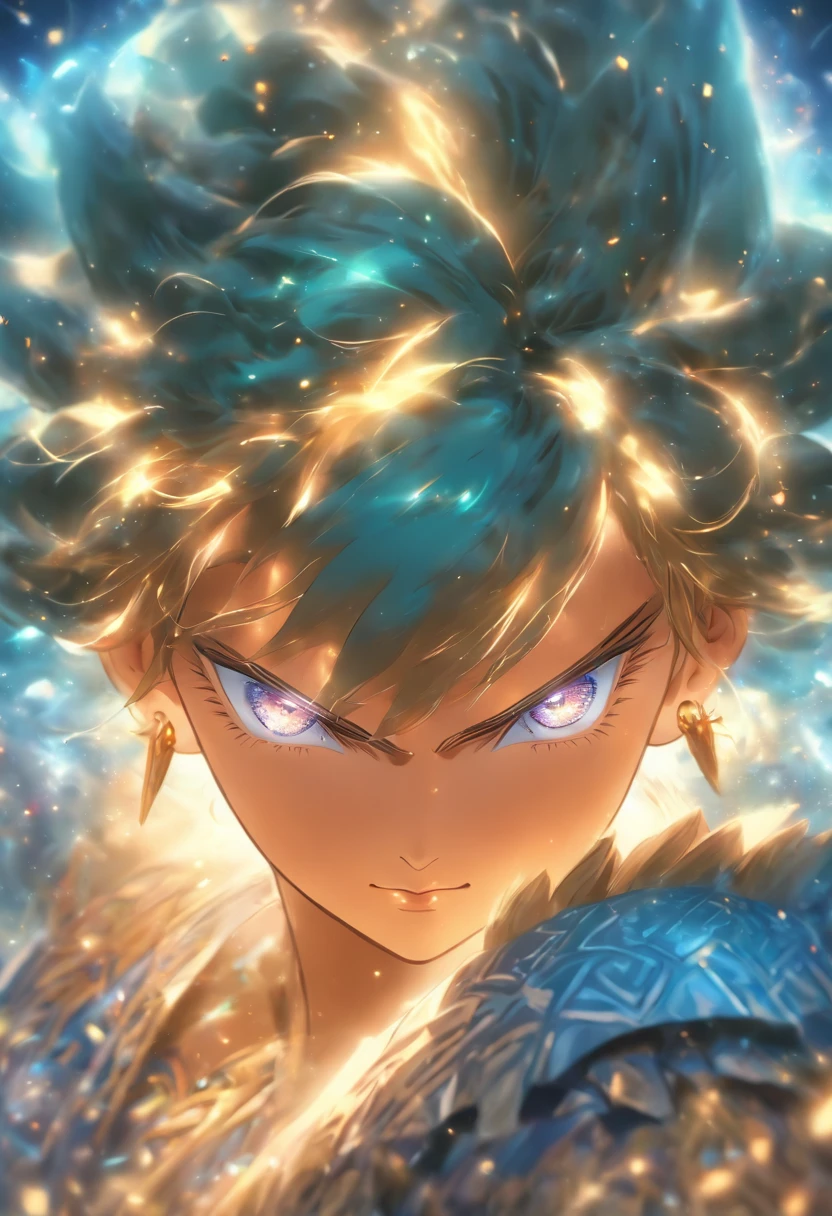Divine Spirit, garota feroz, Representation of the sign of Leo, confident expression, cores vibrantes, detailed eyes and lips, mystic atmosphere, fundo celeste, Artistic illustration, alta qualidade (8K resolution:1.2), realism rendering, soft lighting.