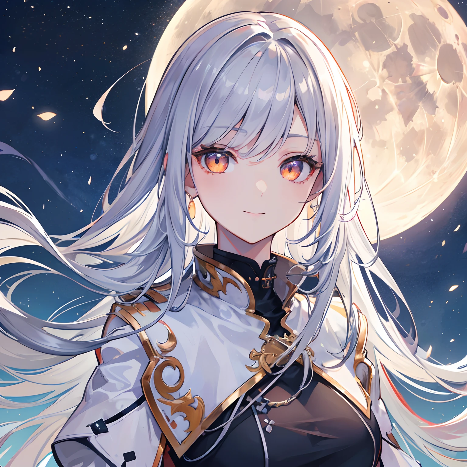 A close up of a person with long white hair and a full moon - SeaArt AI