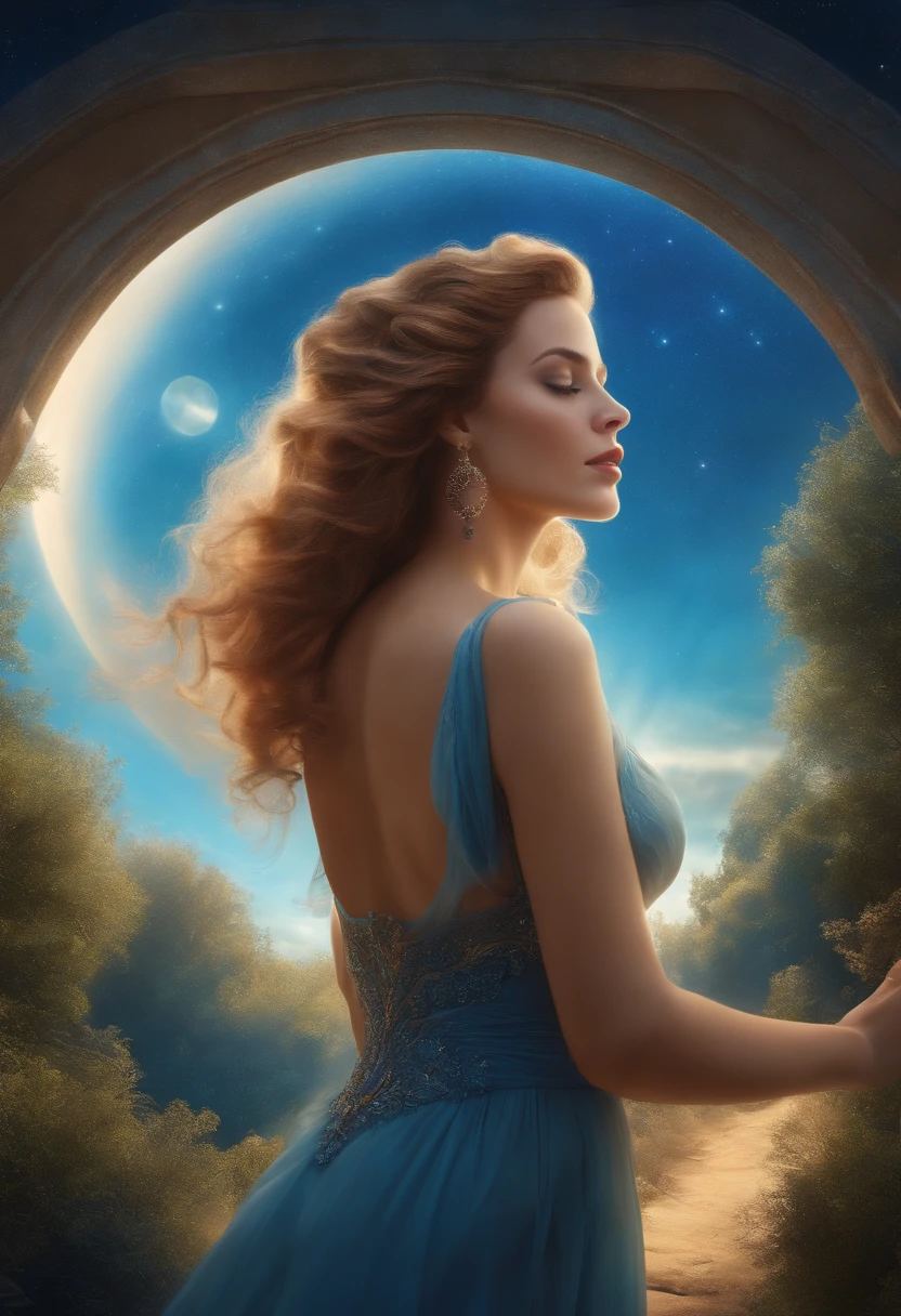 Blue skies, natta, As estrelas, magic realism, Depth-of-fie, immersion, dream, desire big breasts,  magic realism, hemisphere, 8K,