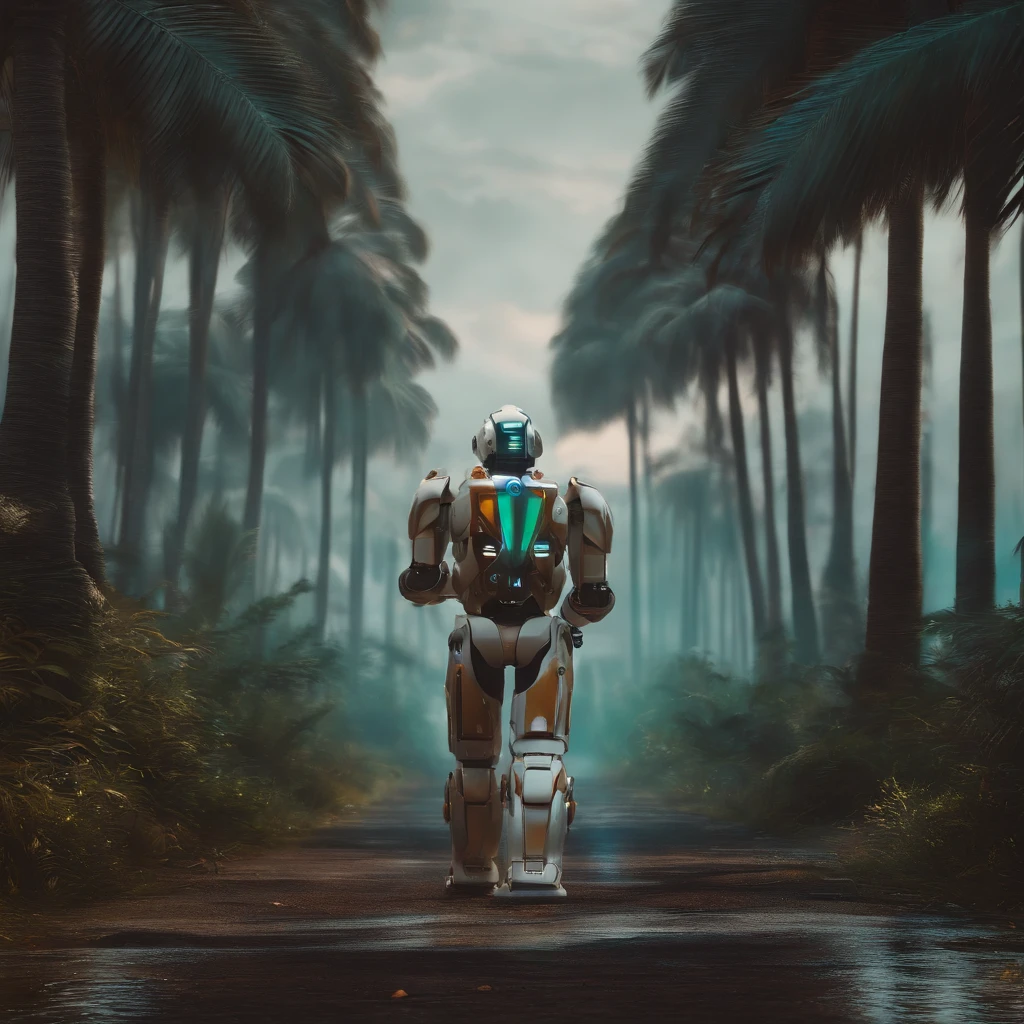 robou branco, com espada de cerra eletrica partindo um inimigo ao meio