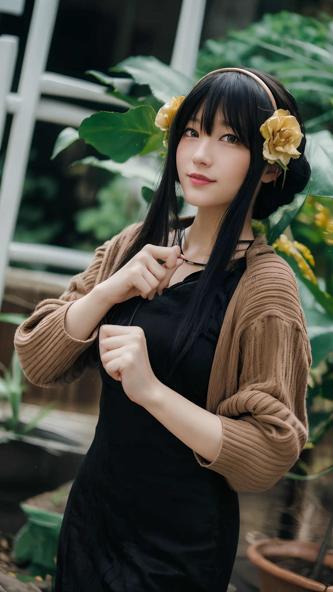 (8k, best quality, masterpiece:1.2), (realistic, photo-realistic:1.37), ultra-detailed, (1girl:1.6),cute,beautiful detailed sky,(outdoors:1.4),daytime, standing,dating,(nose blush),(smile:1.15),(closed mouth:1.2), breasts,beautiful detailed eyes, wet,rain,white lace, (long hair:1.2),floating hair NovaFrogStyle, looking at viewer, facing viewer, full body,yor briar,
