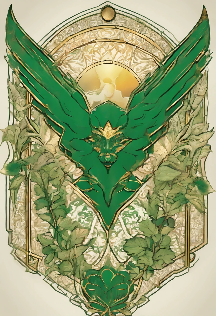 Shield: The shield itself has a deep green background, symbolizing the exuberance and vitality of nature. In the center of the shield is a stylized image of the sun rising over a mountainous horizon, representing the Greenleaf family's connection to sunlight and nature. The sun's rays extend outward, radiating heat and light, symbolizing Aurora's solar powers.

Ornamentation: Above the shield, there is a knight's helmet, indicating nobility and protection. Protruding from the sides of the helmet are green cloaks that flutter in the wind, adorned with patterns of leaves and flowers. This further highlights the family's connection with nature.

Support: To the left and right of the shield are two stylized animals: a wolf and an owl. The wolf represents courage and determination, qualities that Aurora demonstrated on her journey to protect nature. The owl symbolizes wisdom and knowledge, reflecting the family's commitment to learning and understanding magic.

Motto: Below the shield, a Latin motto reads "Lumen Naturae Custodiamus" which means "Guardians of the Light of Nature". This motto highlights the Greenleaf family's mission and responsibility to protect and preserve the light and harmony of nature.

Colors: The predominant colors in the coat of arms are deep green and bright gold. Green represents nature and vitality, while gold represents the sun and light.