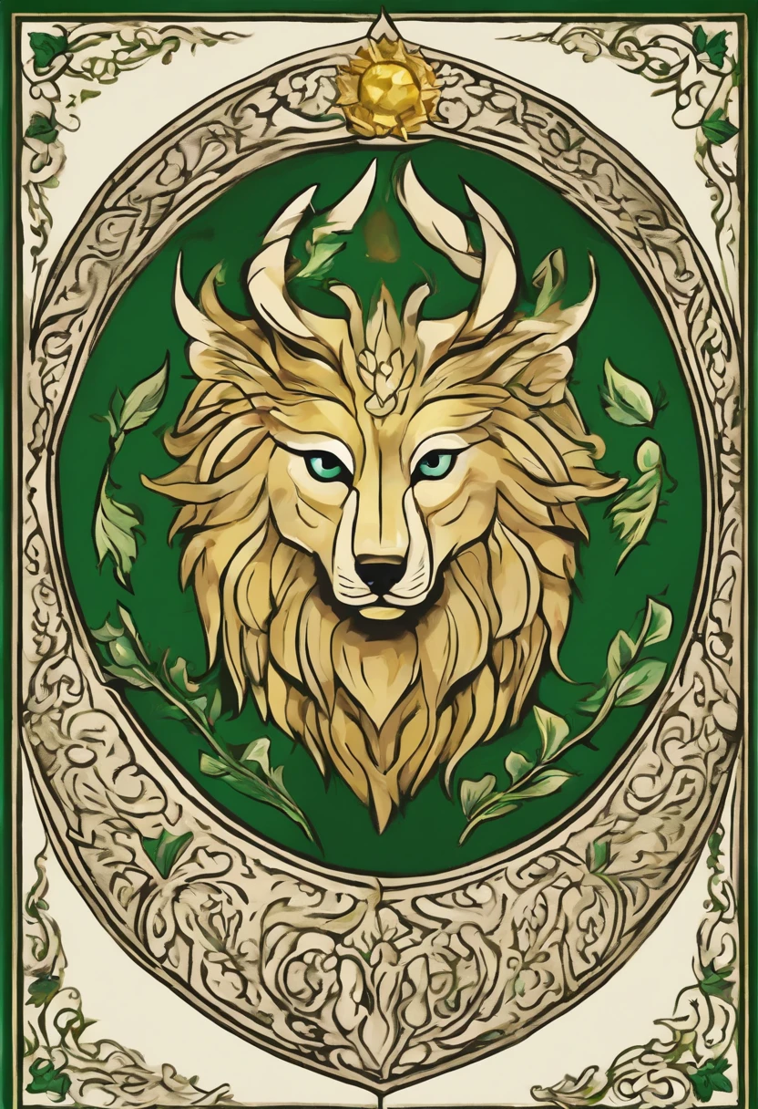 Shield: The shield itself has a deep green background, symbolizing the exuberance and vitality of nature. In the center of the shield is a stylized image of the sun rising over a mountainous horizon, representing the Greenleaf family's connection to sunlight and nature. The sun's rays extend outward, radiating heat and light, symbolizing Aurora's solar powers.

Ornamentation: Above the shield, there is a knight's helmet, indicating nobility and protection. Protruding from the sides of the helmet are green cloaks that flutter in the wind, adorned with patterns of leaves and flowers. This further highlights the family's connection with nature.

Support: To the left and right of the shield are two stylized animals: a wolf and an owl. The wolf represents courage and determination, qualities that Aurora demonstrated on her journey to protect nature. The owl symbolizes wisdom and knowledge, reflecting the family's commitment to learning and understanding magic.

Motto: Below the shield, a Latin motto reads "Lumen Naturae Custodiamus" which means "Guardians of the Light of Nature". This motto highlights the Greenleaf family's mission and responsibility to protect and preserve the light and harmony of nature.

Colors: The predominant colors in the coat of arms are deep green and bright gold. Green represents nature and vitality, while gold represents the sun and light.