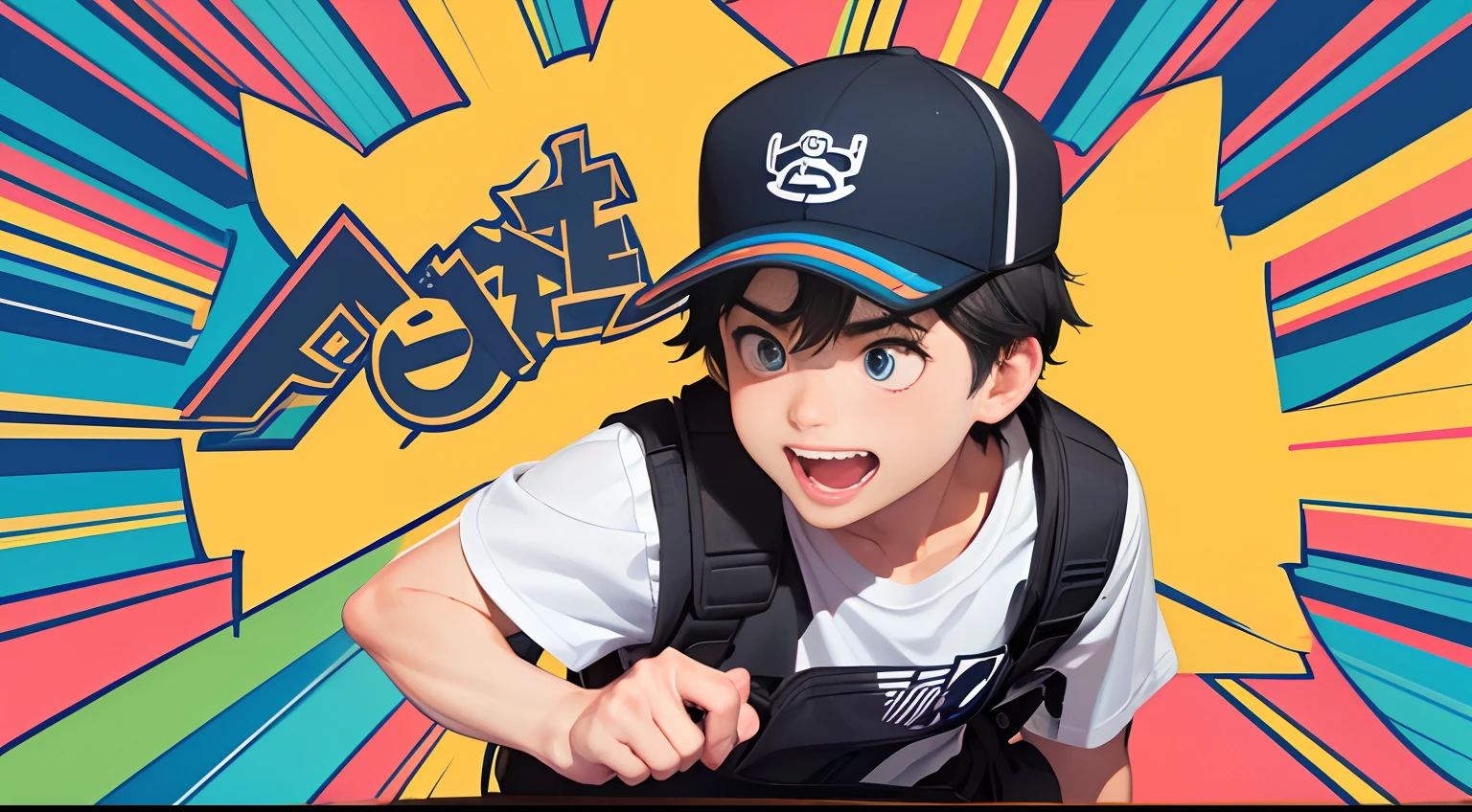 Logo-style illustration、Uber Delivery Man、Solo Image、Image Character、Mascot character、humor、animesque、comics、comic strip、gag、Dynamism、colourfull、A delightful