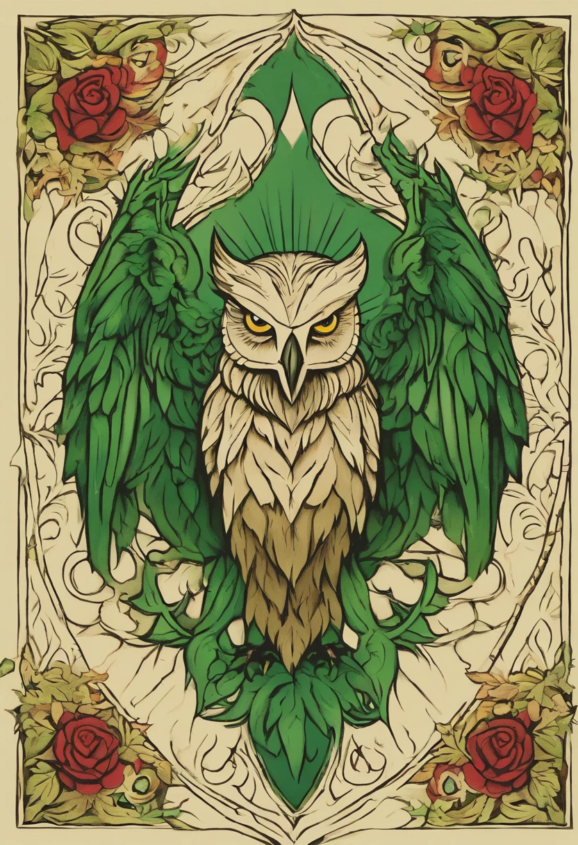 Shield: The shield itself has a deep green background, symbolizing the exuberance and vitality of nature. In the center of the shield is a stylized image of the sun rising over a mountainous horizon, representing the Greenleaf family's connection to sunlight and nature. The sun's rays extend outward, radiating heat and light, symbolizing Aurora's solar powers.

Ornamentation: Above the shield, there is a knight's helmet, indicating nobility and protection. Protruding from the sides of the helmet are green cloaks that flutter in the wind, adorned with patterns of leaves and flowers. This further highlights the family's connection with nature.

Support: To the left and right of the shield are two stylized animals: a wolf and an owl. The wolf represents courage and determination, qualities that Aurora demonstrated on her journey to protect nature. The owl symbolizes wisdom and knowledge, reflecting the family's commitment to learning and understanding magic.

Motto: Below the shield, a Latin motto reads "Lumen Naturae Custodiamus" which means "Guardians of the Light of Nature". This motto highlights the Greenleaf family's mission and responsibility to protect and preserve the light and harmony of nature.

Colors: The predominant colors in the coat of arms are deep green and bright gold. Green represents nature and vitality, while gold represents the sun and light.
