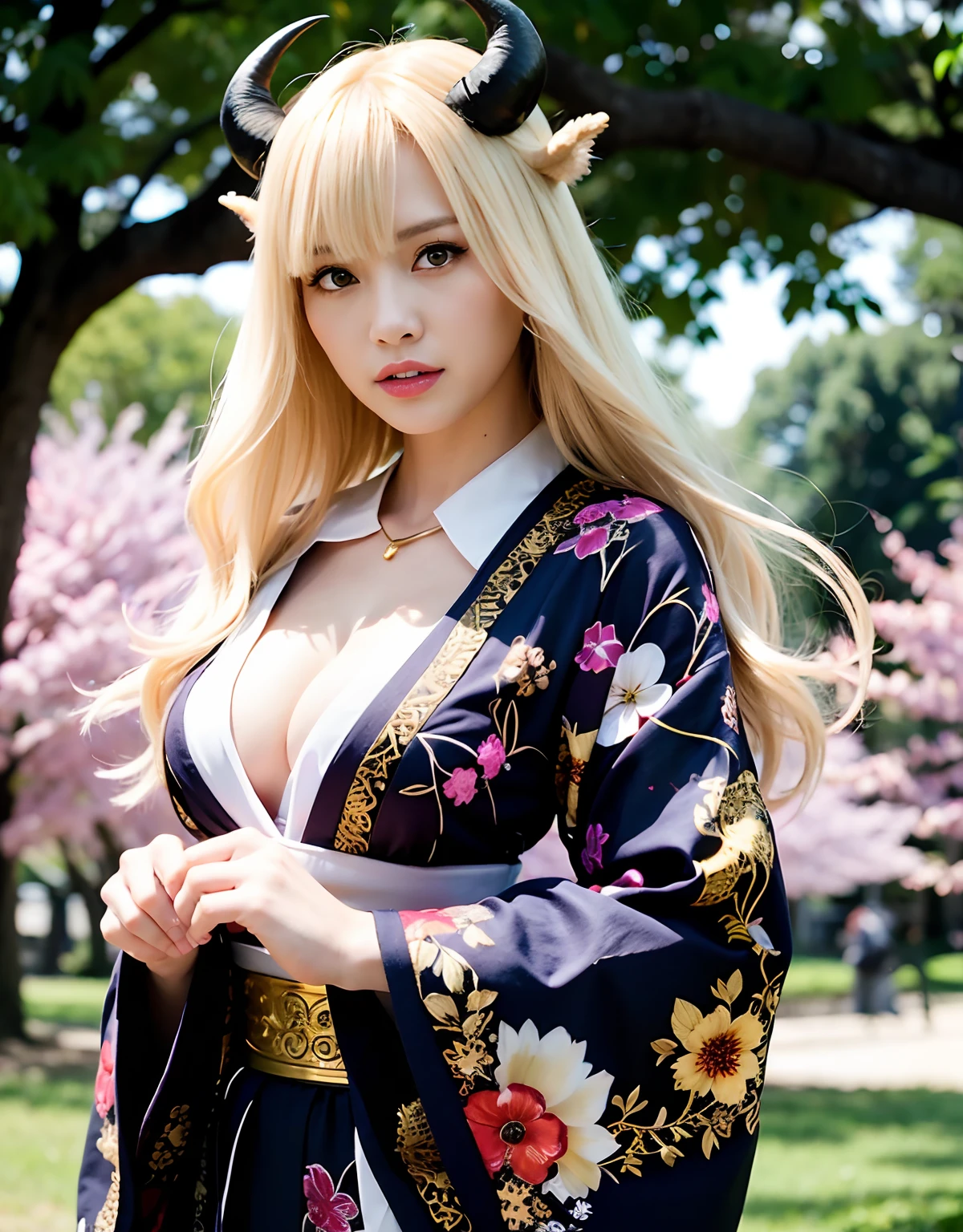 ((White ghost flies)),Professional , masterpiece、top-quality、photos realistic , depth of fields 、(Various poses)、(Background of cherry blossoms in full bloom),(Ultimate Beauty)、(A dark-haired)、(Fight ninjas)、Mystical expression、(Kimono with scary pattern)、(Night background)、((Devil's Wings Grow)),(Wear a kimono with a horror pattern),Armpit、(Wearing a beautiful kimono with colorful scary patterns)、Jewel Gold Weapon、Particles of light),(Has a devil's mask)、Gorgeous gold weapons ,Skeleton population、(( Gorgeous Dragon Sword)) , (a dark night),,(White ghost flies) 、((Black Haired Beautiful Girl))、(Castle background)、(demonic wings)、((Gangle's forest background))、Beautiful Caucasian beauty、1a person、dynamic ungle,(((Two devil's horns on the head)))、Smaller head、Idle Smile、Thin and beautiful female hands、Mystical expression、Light Effects、intense fighting、Wind-effect、magic circles、With the legendary magic wand、Dragon's tail、
