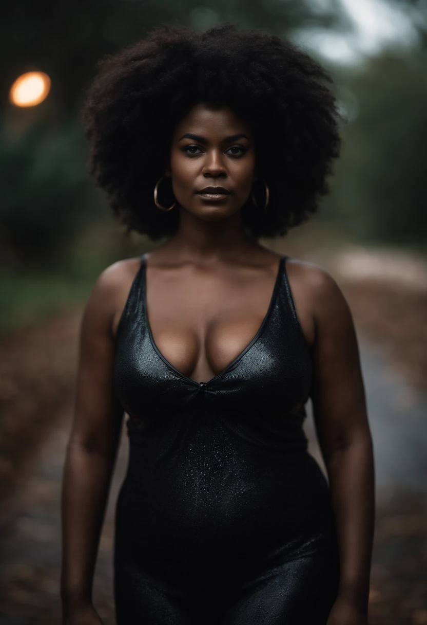 photorealistic, curvy black,tall girl with dark skin, and afro, in her 30s with a Halloween costume, showing wet hairy pussy