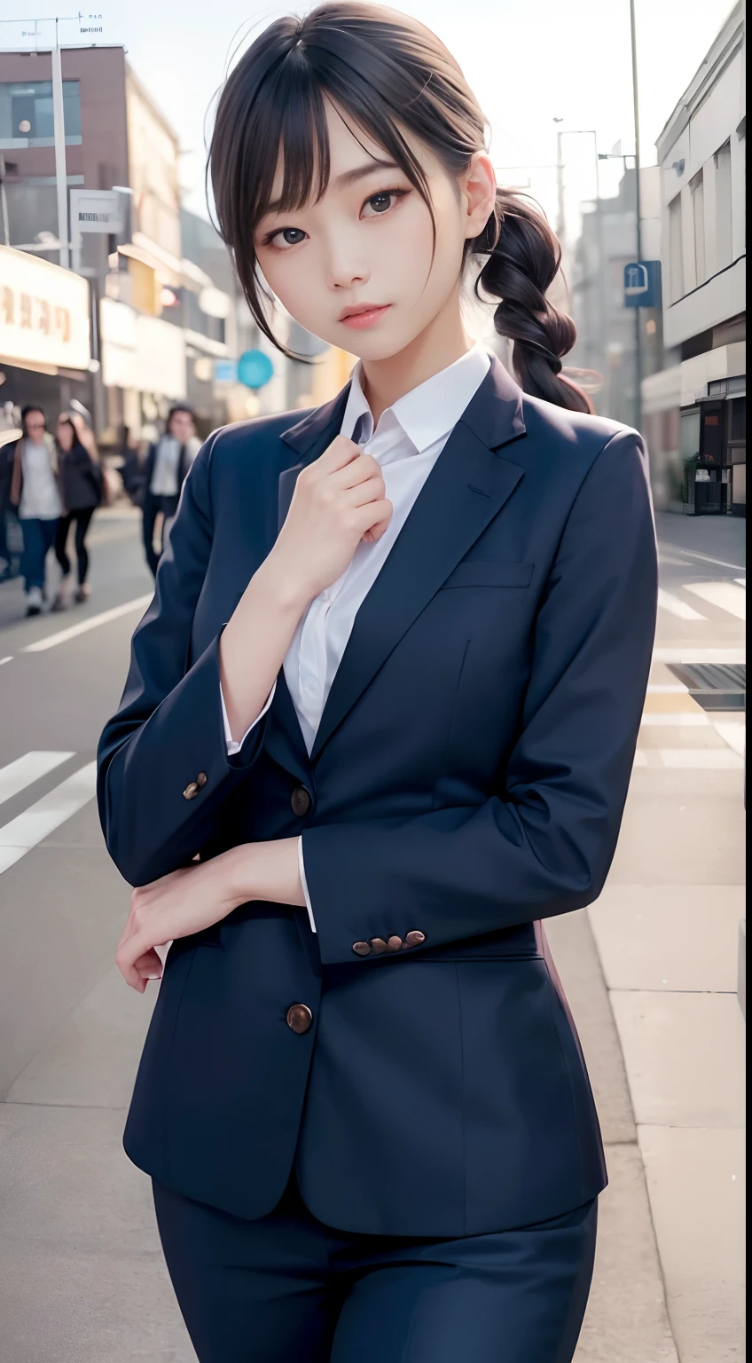 ((sfw: 1.4)), ((detailed face,  professional photography)), ((sfw, office lady, suit, extra short hair, sidelocks-hair, 1 Girl)), Ultra High Resolution, (Realistic: 1.4), RAW Photo, Best Quality, (Photorealistic Stick), Focus, Soft Light, ((15 years old)), ((Japanese)), (( (young face))), (surface), (depth of field), masterpiece, (realistic), woman, bangs, ((1 girl))
