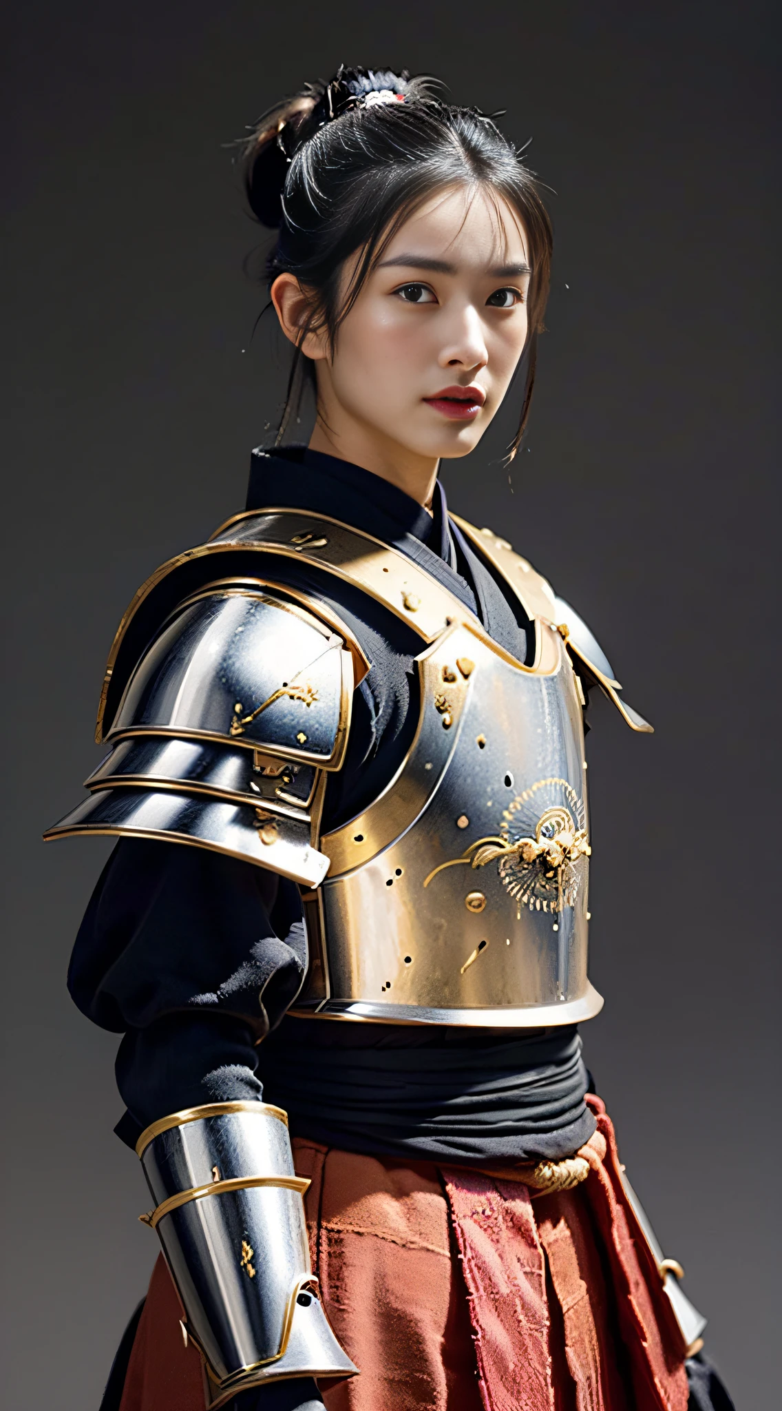 (((32ｋ,high detal,high-detail、​masterpiece,Attention to detail,full body Esbian,独奏,１man))),Raw photo & realistic atmosphere,beautiful dark blue eyes,Detailed mouth,Detailed eyebrows,Shine in every detail,Eyes drawn in detail、Very beautiful eyes with azure eyes,Detailed lips、Infinite reality, ,Brave samurai of the Sengoku period, Smooth body１7 year old beautiful girl,Samurai of the Sengoku period of Japan,the whole body is wet,dripped out,with a flushed face,Tremendously beautiful１7-year-old Sengoku samurai beauty girl,（youthfulness,Sharp eyes,Serious beautiful look,Armor samurai of the Sengoku period,Sengoku armor,Armor of the Warring States Period,Black shiny hair,Chonmage,showing your whole body,Detailed crisp armor,Beautiful luxurious Sengoku armor,Armoured pockets,torso,small hand,Sandals,Shoulder to shoulder,Sengoku Warlord,Sengoku Daimyo,A beautiful girl who was strongly influenced by Ranmaru Mori,The image of the whole body shining,Beautiful girl pretending to be a boy：1.8）