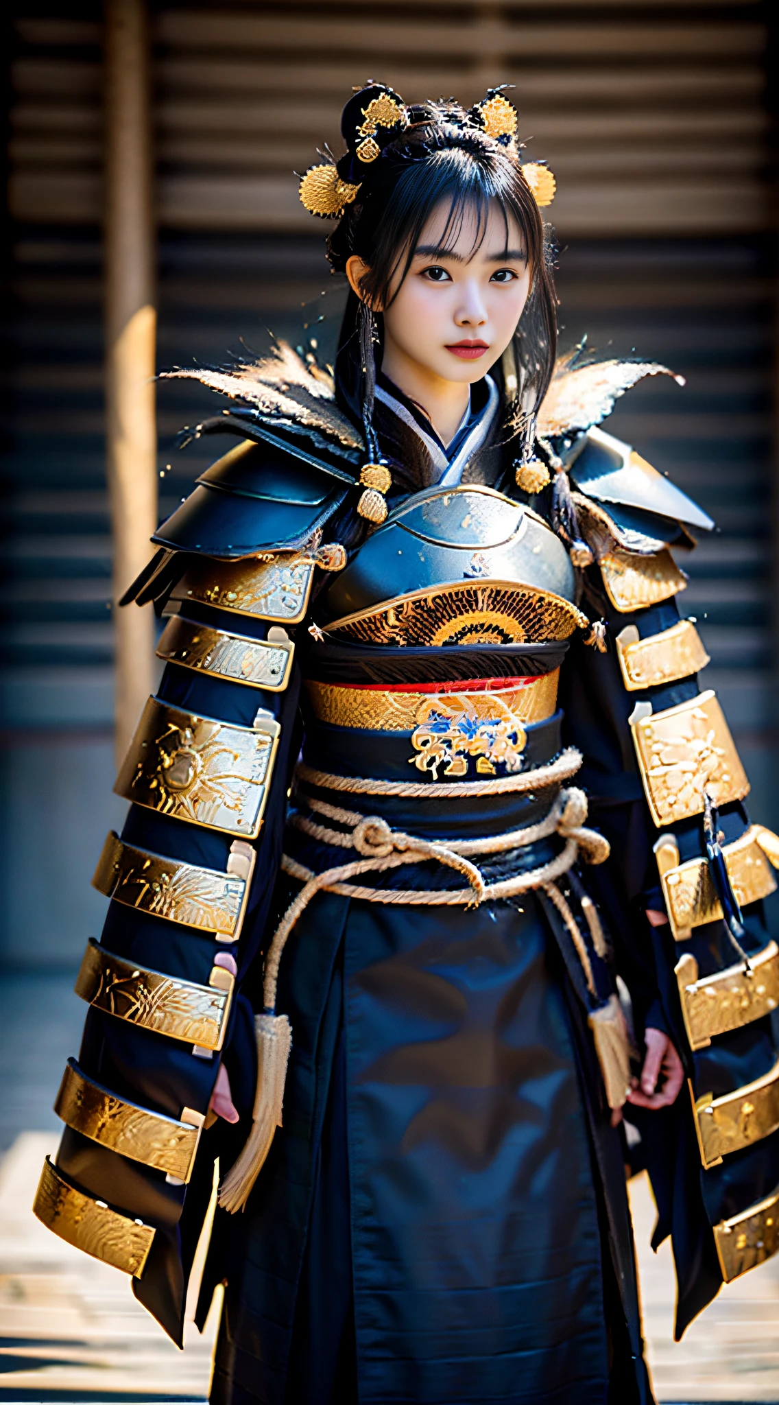 (((32k,high detal,high-detail、masterpiece,Attention to detail,full body Esbian,独奏,1man))),Raw photo & realistic atmosphere,beautiful dark blue eyes,Detailed mouth,Detailed eyebrows,Shine in every detail,Eyes drawn in detail、Very beautiful eyes with azure eyes,Detailed lips、Infinite reality, ,Brave samurai of the Sengoku period, Smooth body17 year old beautiful girl,Samurai of the Sengoku period of Japan,the whole body is wet,Red water dripping,with a flushed face,Tremendously beautiful17-year-old Sengoku samurai beauty girl,(youthfulness,Sharp eyes,Serious beautiful look,Armor samurai of the Sengoku period,Sengoku armor,Armor of the Warring States Period,Black shiny hair,Chonmage,showing your whole body,Detailed crisp armor,Beautiful luxurious Sengoku armor,Armoured pockets,torso,small hand,Sandals,Shoulder to shoulder,Sengoku Warlord,Sengoku Daimyo,A beautiful girl who was strongly influenced by Ranmaru Mori,The image of the whole body shining,Beautiful girl pretending to be a boy:1.8)