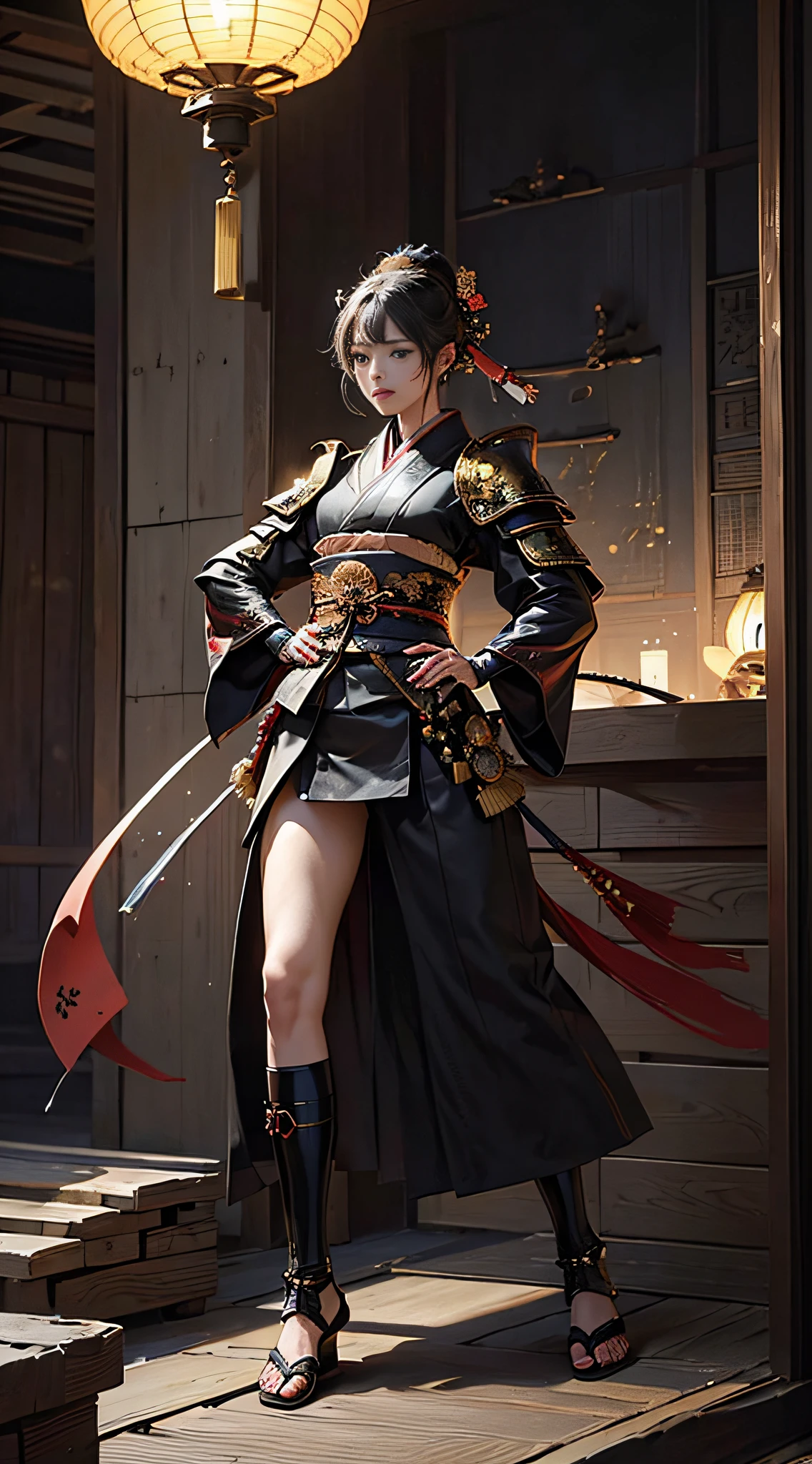 (((32ｋ,high detal,high-detail、​masterpiece,Attention to detail,full body Esbian,独奏,１teens girl))),Raw photo & realistic atmosphere,beautiful dark blue eyes,Detailed mouth,Detailed eyebrows,Shine in every detail,Eyes drawn in detail、Very beautiful eyes with azure eyes,Detailed lips、Infinite reality, ,Brave samurai of the Sengoku period, Smooth body１7 year old beautiful girl,Samurai of the Sengoku period of Japan,the whole body is wet,Red water dripping,with a flushed face,Tremendously beautiful１7-year-old Sengoku samurai beauty girl,（youthfulness,Sharp eyes,Serious beautiful look,Armor samurai of the Sengoku period,Sengoku armor,Armor of the Warring States Period,Black shiny hair,Chonmage,showing your whole body,Detailed crisp armor,Beautiful luxurious Sengoku armor,Armoured pockets,torso,small hand,Sandals,Shoulder to shoulder,Sengoku Warlord,Sengoku Daimyo,A beautiful girl who was strongly influenced by Ranmaru Mori,The image of the whole body shining,Beautiful girl pretending to be a boy：1.8）