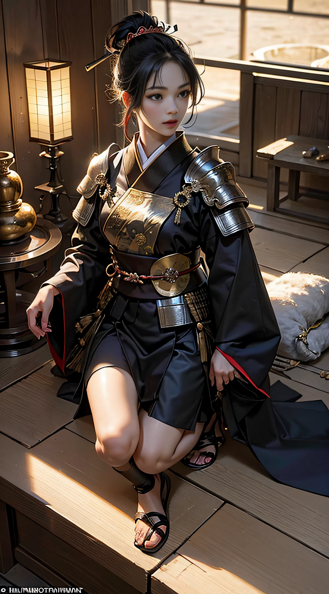 (((32k,high detal,high-detail、masterpiece,Attention to detail,full body Esbian,独奏,1teens girl))),Raw photo & realistic atmosphere,beautiful dark blue eyes,Detailed mouth,Detailed eyebrows,Shine in every detail,Eyes drawn in detail、Very beautiful eyes with azure eyes,Detailed lips、Infinite reality, ,Brave samurai of the Sengoku period, Smooth body17 old beautiful girl,Samurai of the Sengoku period of Japan,the whole body is wet,Red water dripping,with a flushed face,Tremendously beautiful17-year Sengoku samurai beauty girl,(youthfulness,Sharp eyes,Serious beautiful look,Armor samurai of the Sengoku period,Sengoku armor,Armor of the Warring States Period,Black shiny hair,Chonmage,showing your whole body,Detailed crisp armor,Beautiful luxurious Sengoku armor,Armoured pockets,torso,small hand,Sandals,Shoulder to shoulder,Sengoku Warlord,Sengoku Daimyo,A beautiful girl who was strongly influenced by Ranmaru Mori,The image of the whole body shining,Beautiful girl pretending to be a boy:1.8)
