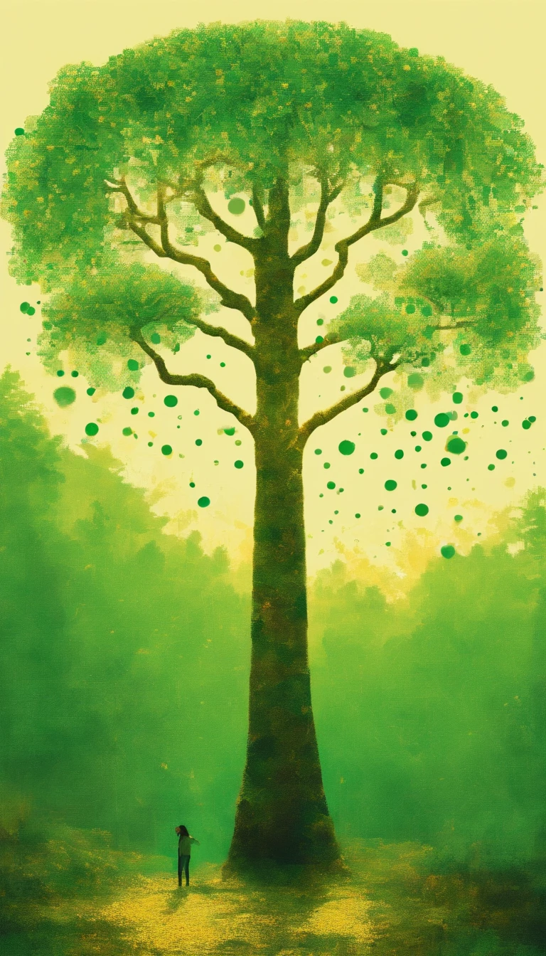 Golden Week resorts,green color,The tree,a person,Flat style illustration